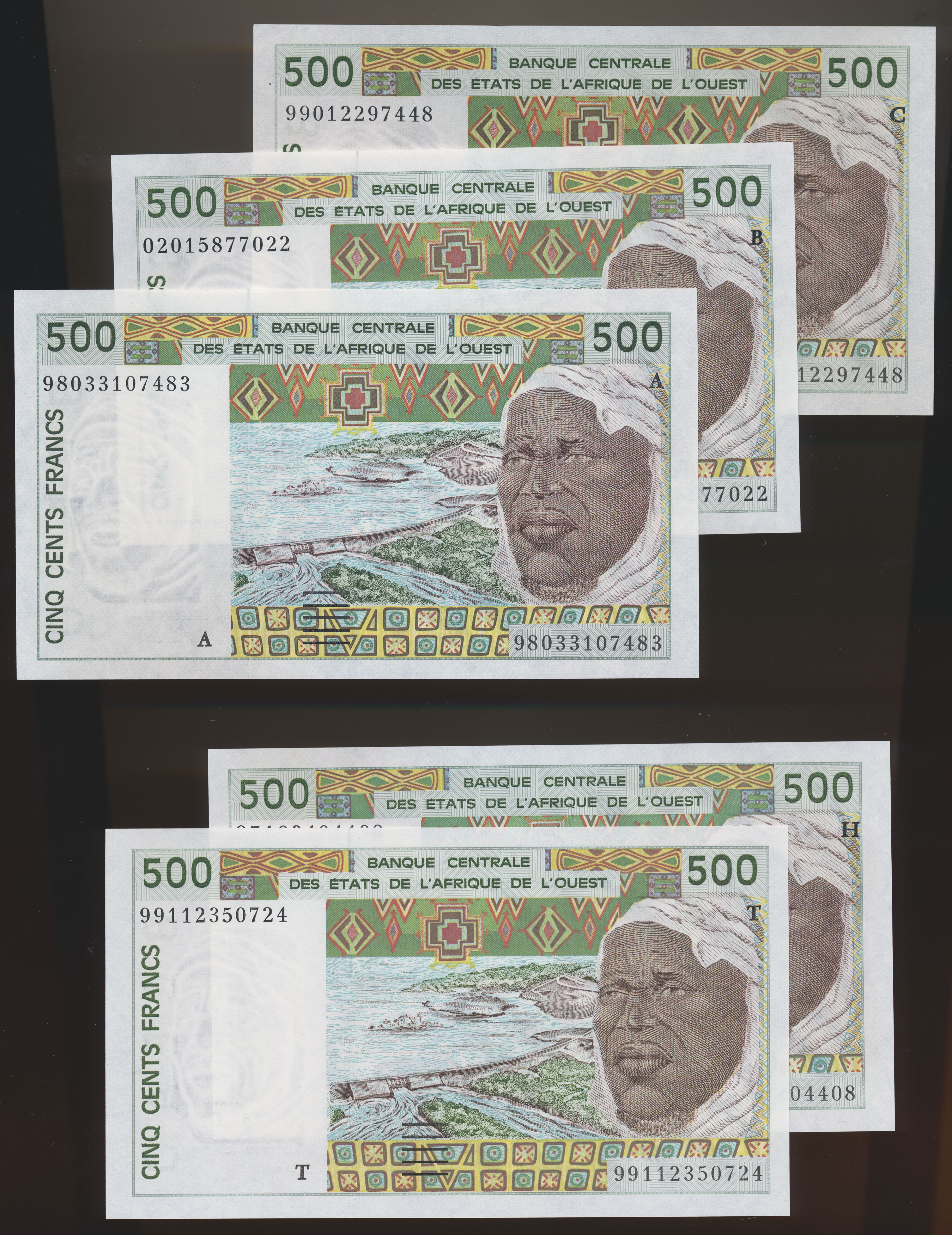 West-African States 5 different 500 Francs 1992-2002 UNC