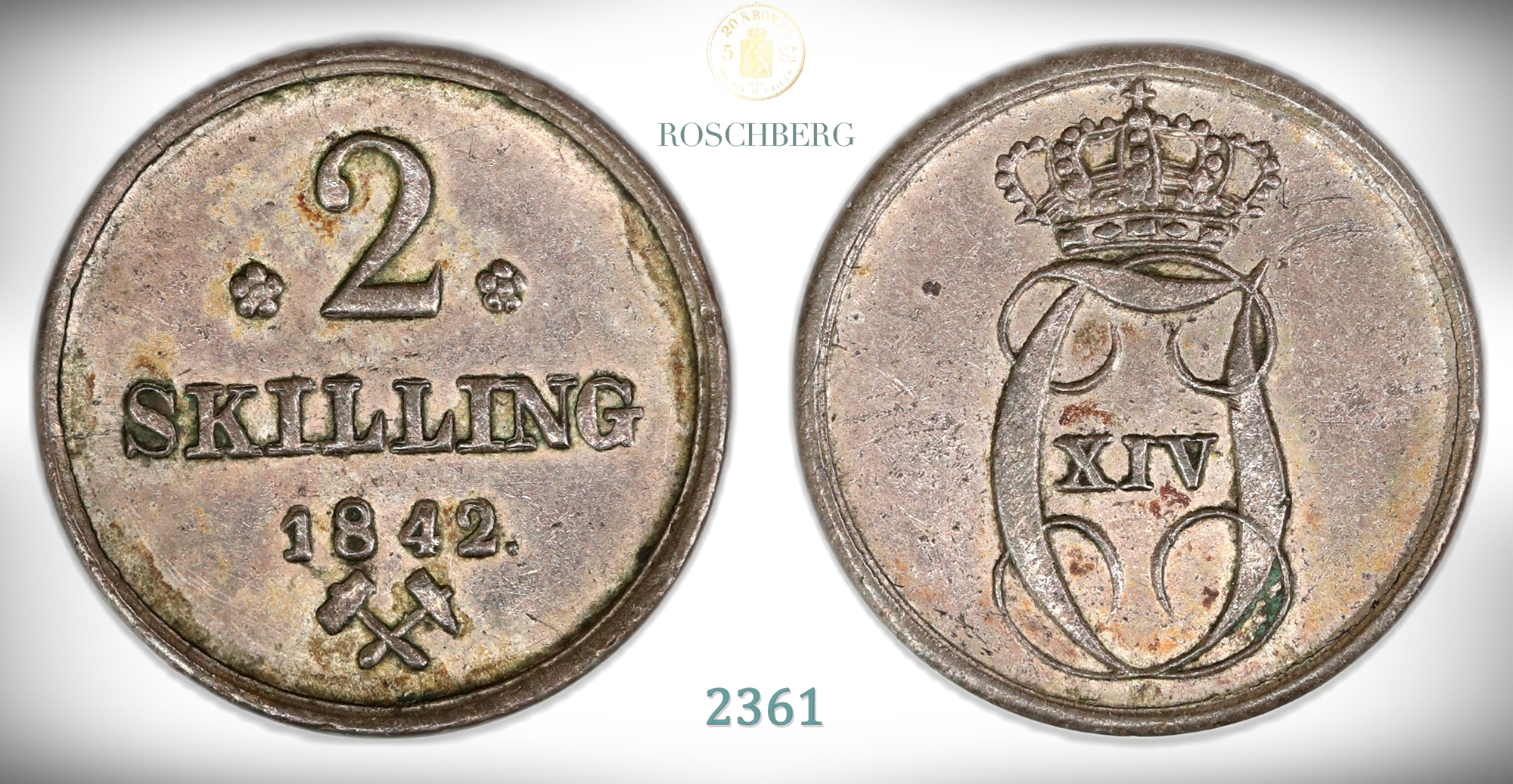 Norge 2 Skilling 1842  Kv: 01