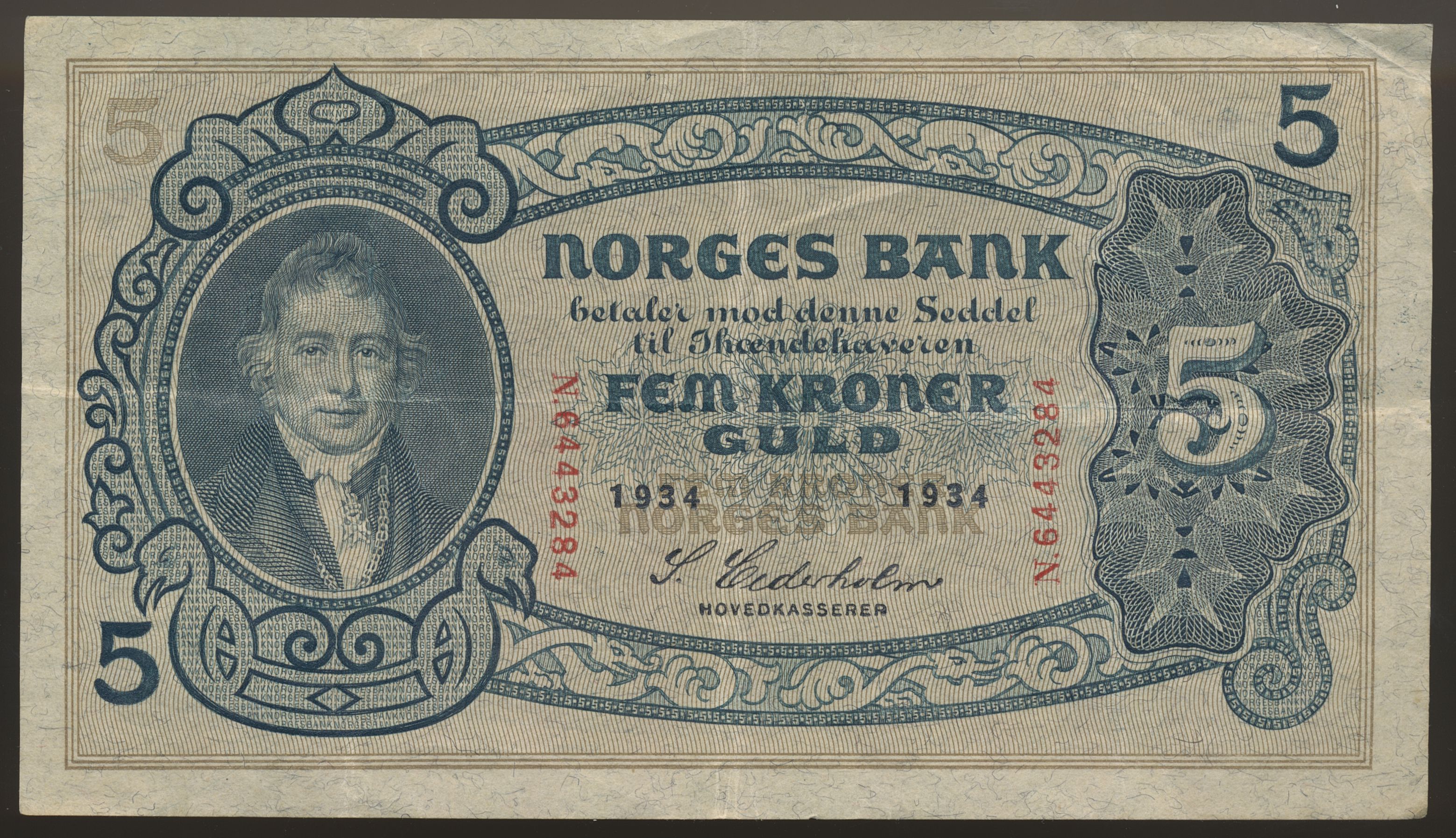 5 Kroner 1934 N Kv 1/1-