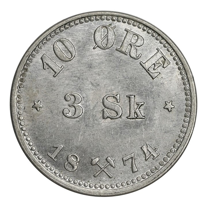 10 Øre / 3 Sk. 1874 Kv nær 0