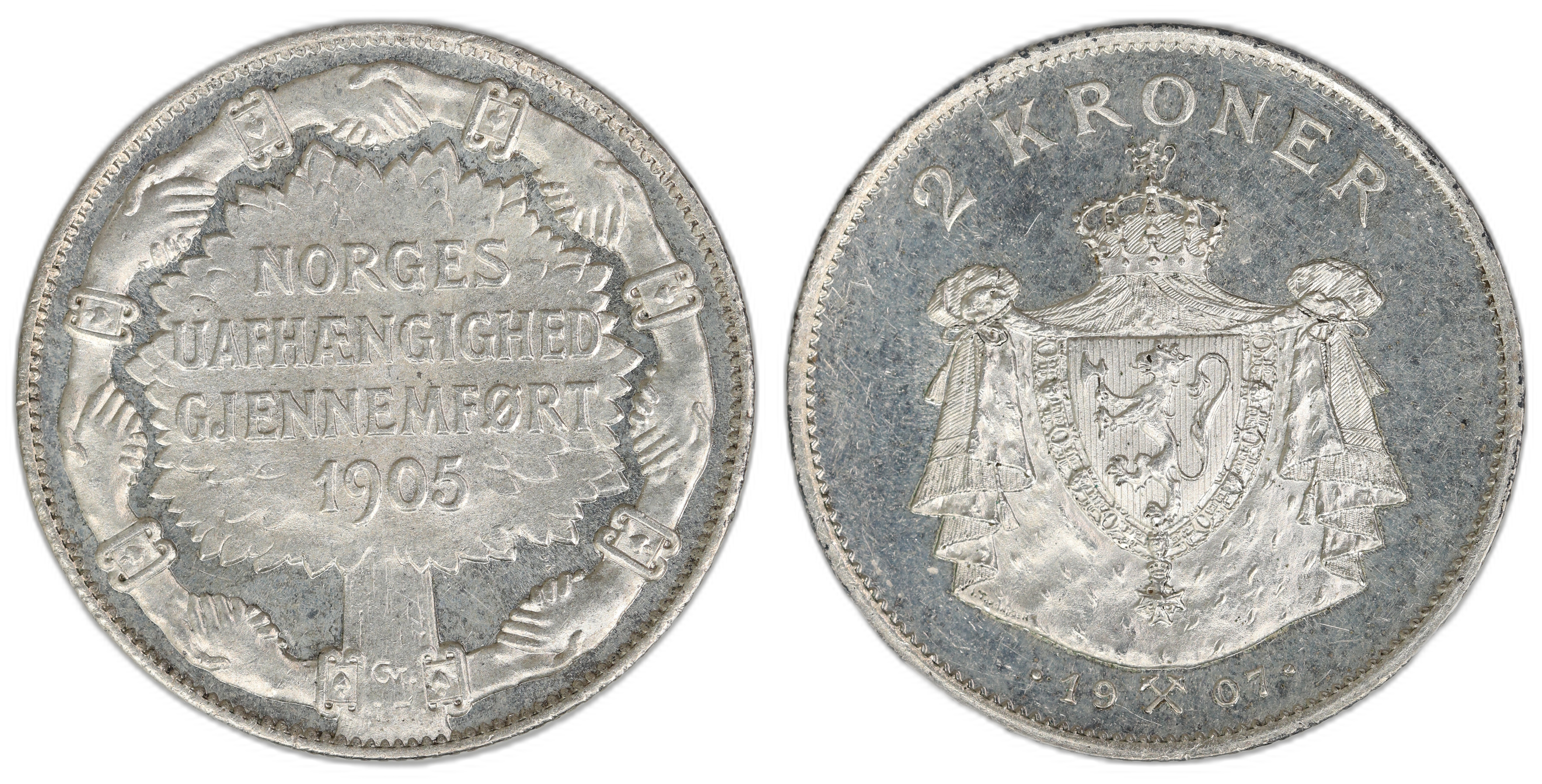 Norge 2 kroner 1907  Kv: 0/01