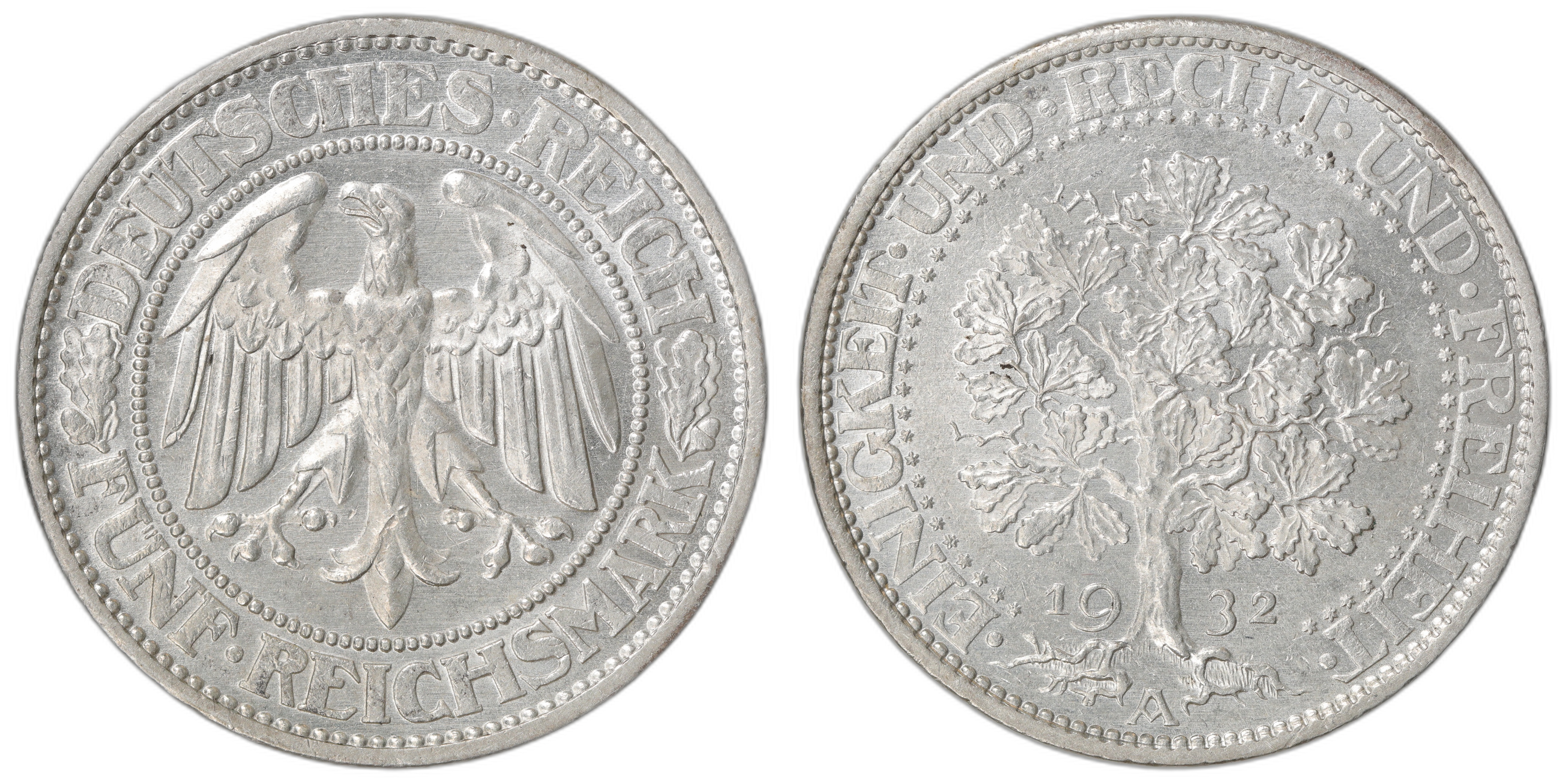 Germany 5 Mark 1932-A Kv: UNC