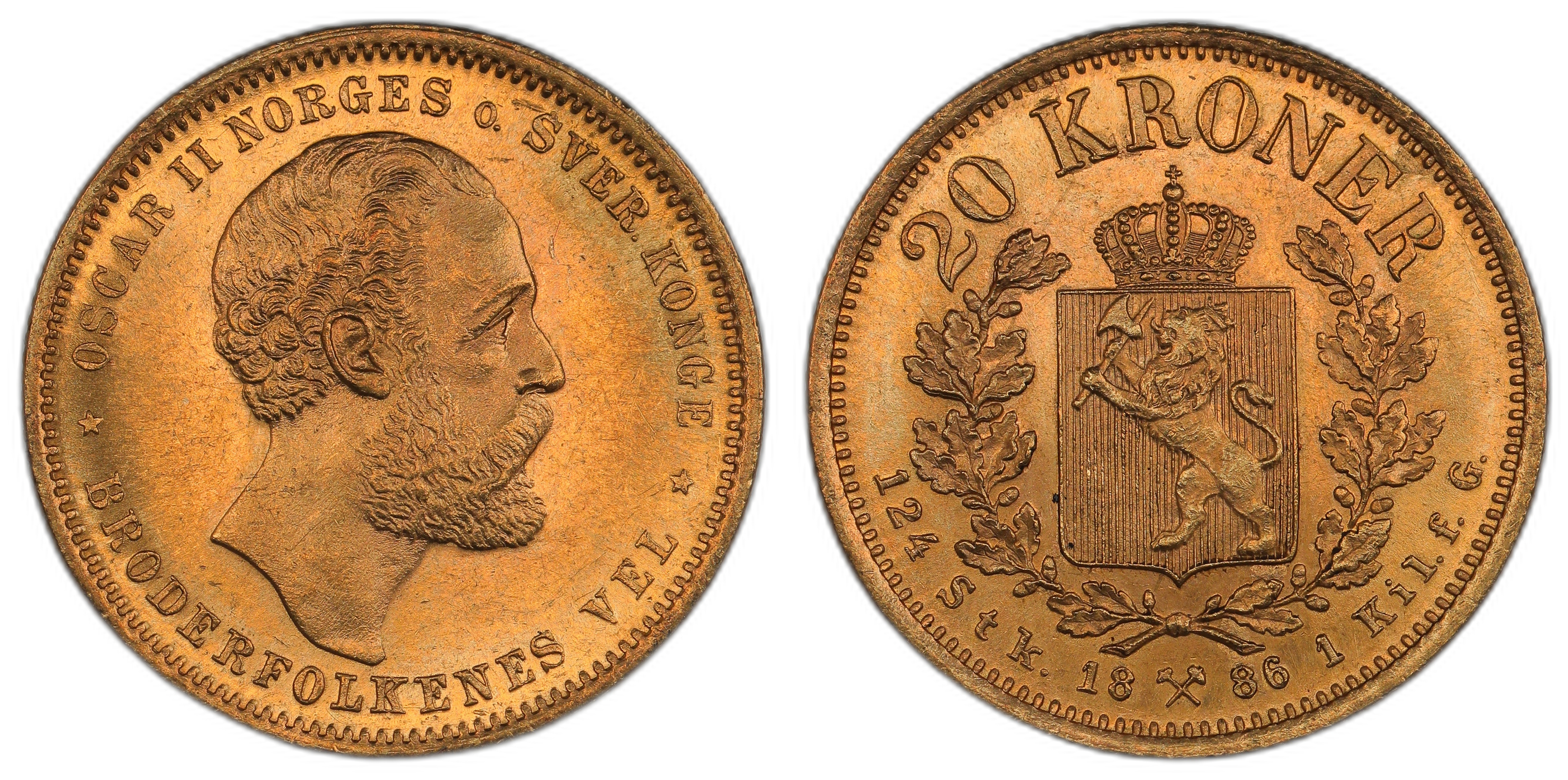 Norge 20 Kroner 1886 Kv: 01