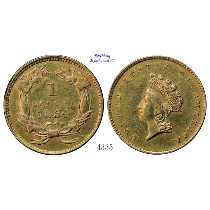 USA 1 Dollar 1854 AU, Cleaned