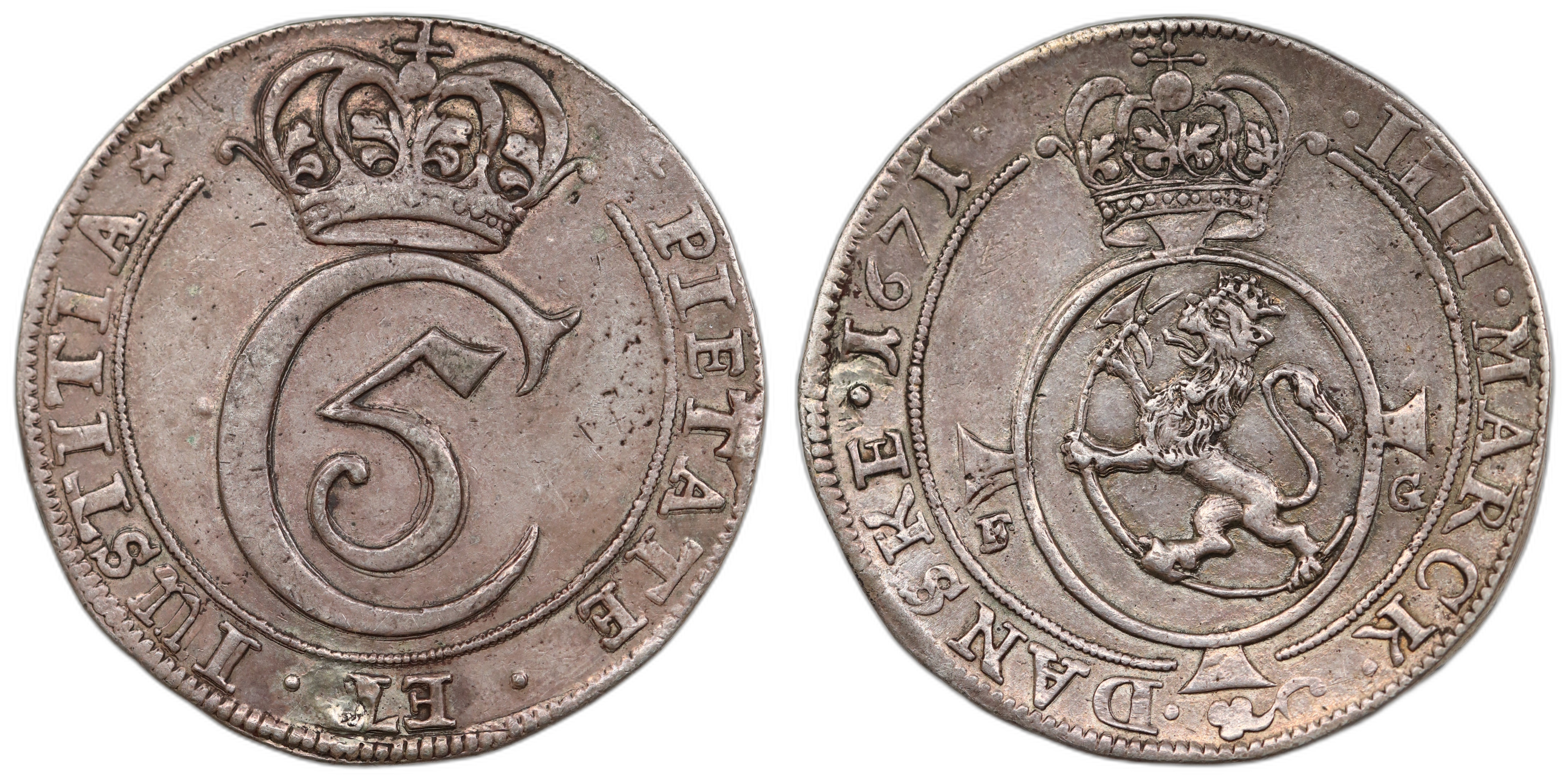 Norge 4 Mark 1671 Kv 1+, plugget