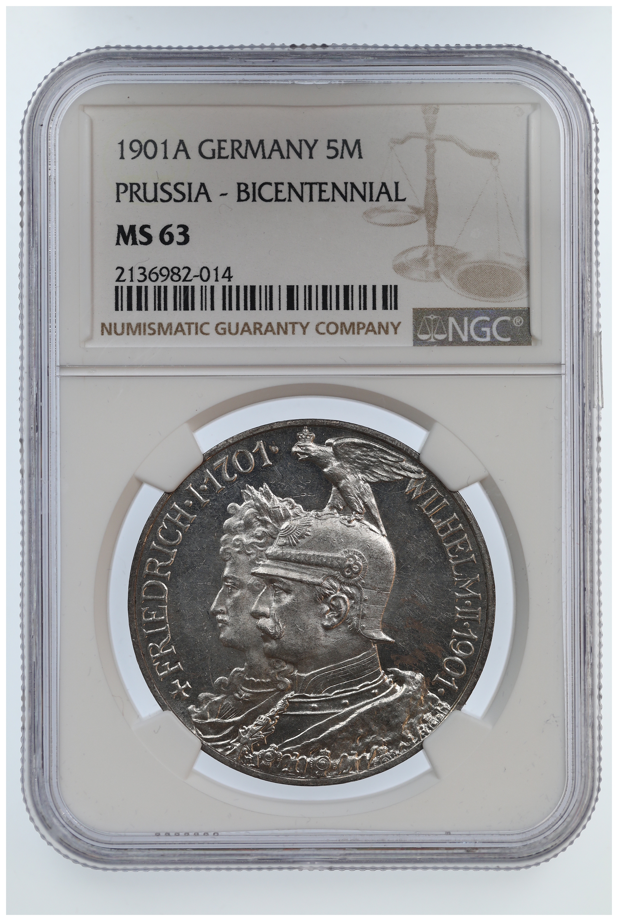 Germany 5 Mark 1901 Kv: NGC MS63