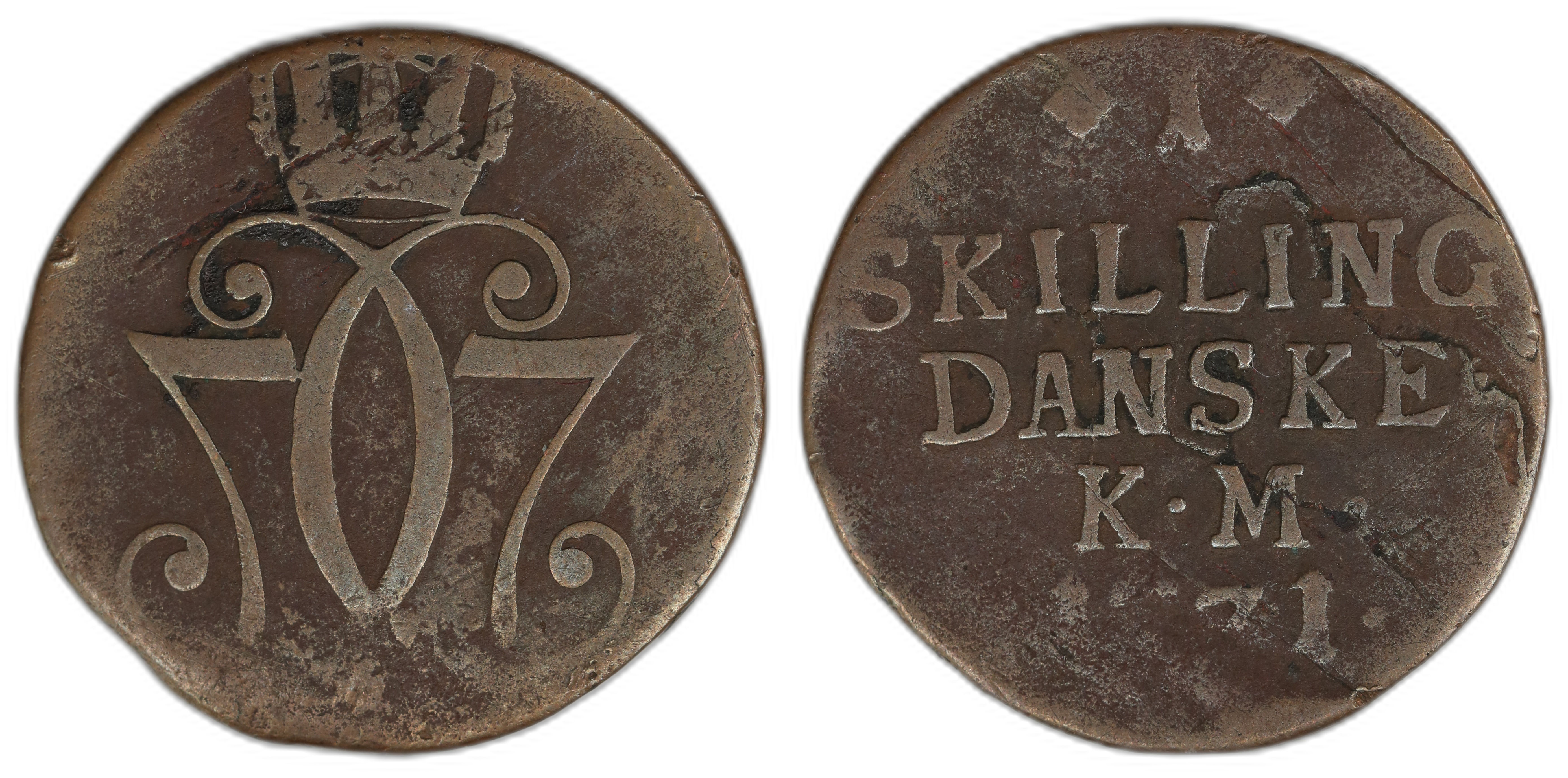 Norge 1 Skilling 1771 Kongsberg Kv: 1