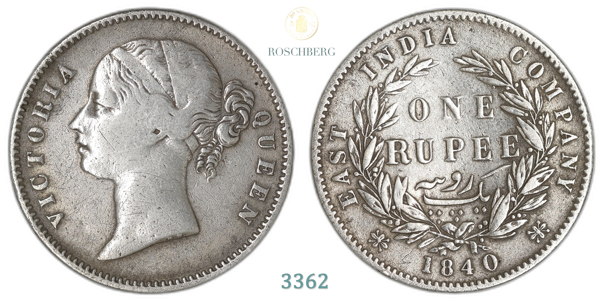 India, British Rupee 1840  Kv: VF