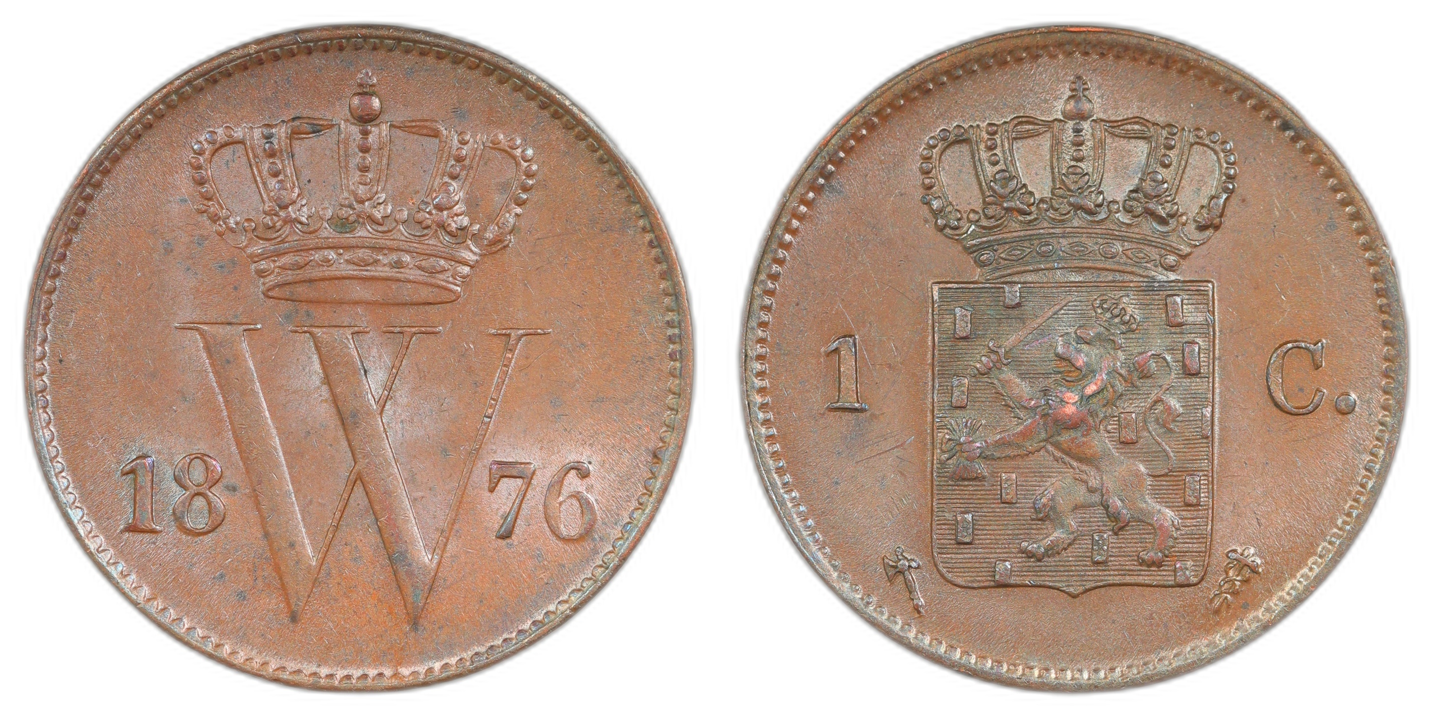 Netherlands 1 Cent 1876 Kv AU