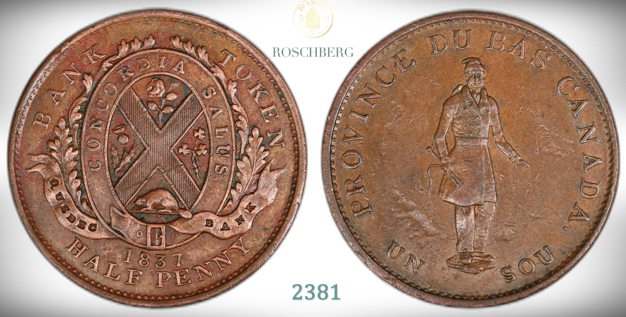 Canada Half Penny Token 1837  Kv: 1+ (XF)