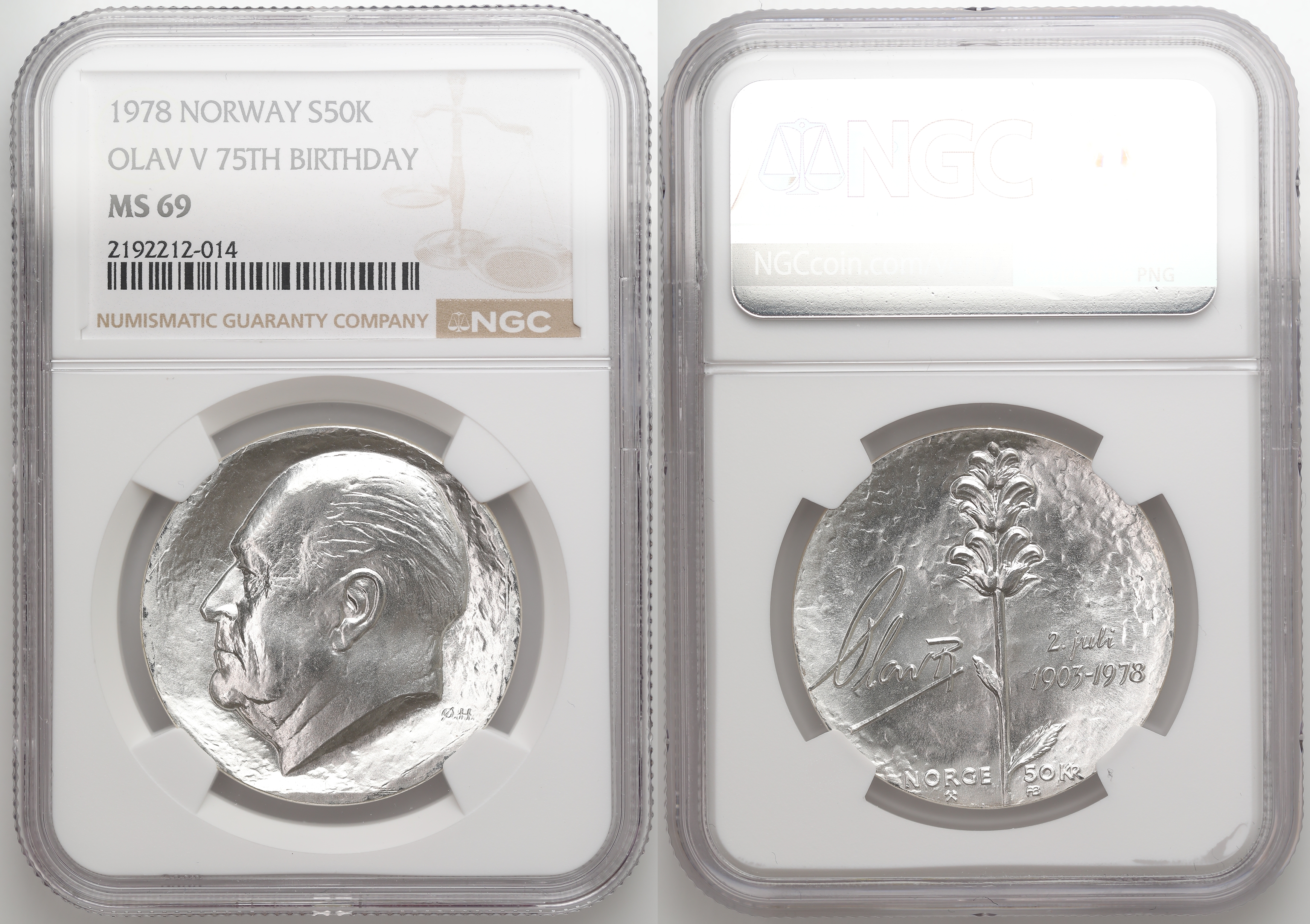 Norge 50 Kroner 1978  Kv: NGC MS69