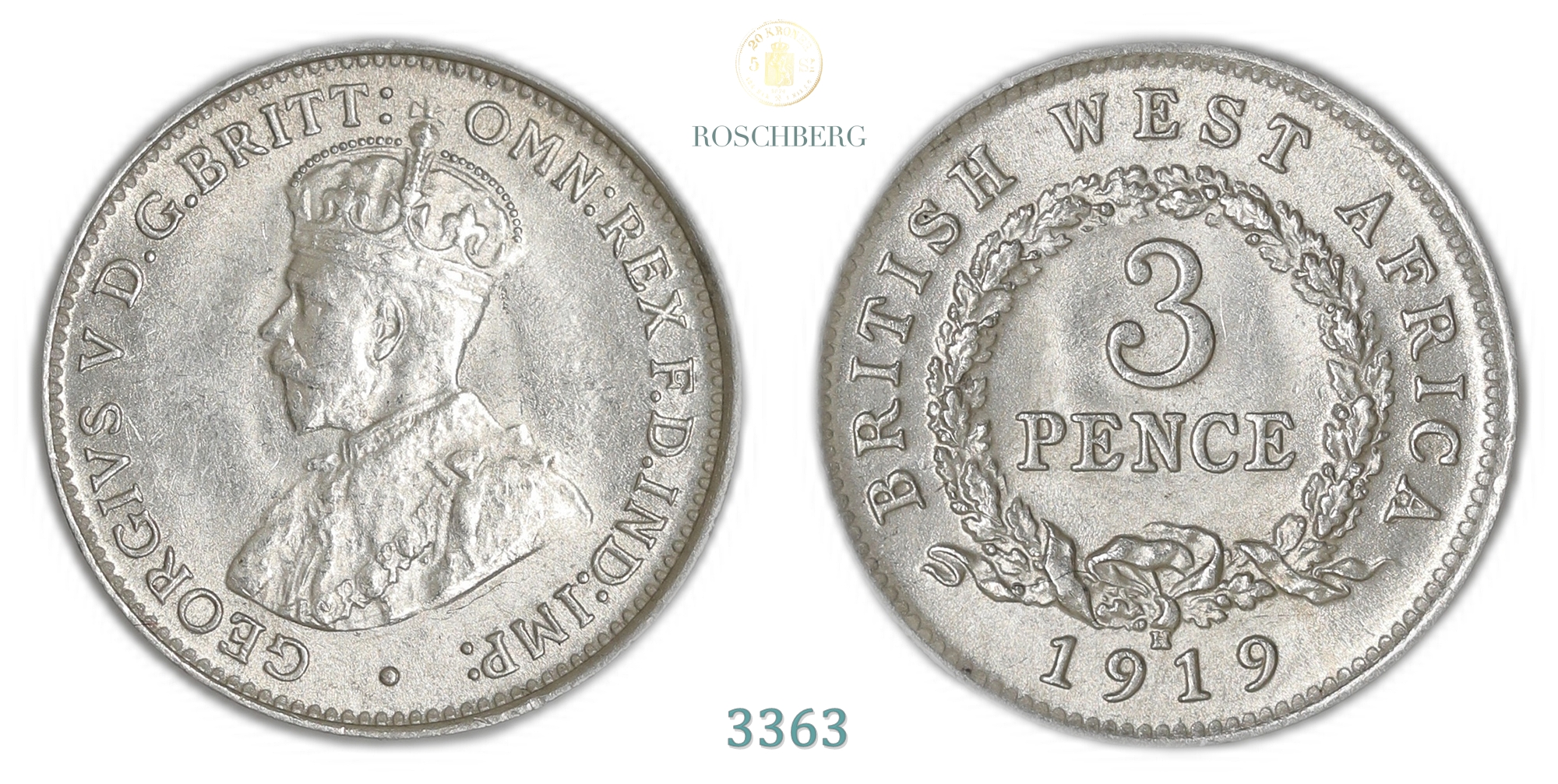 British West Africa 3 Pence 1919-H  Kv: UNC