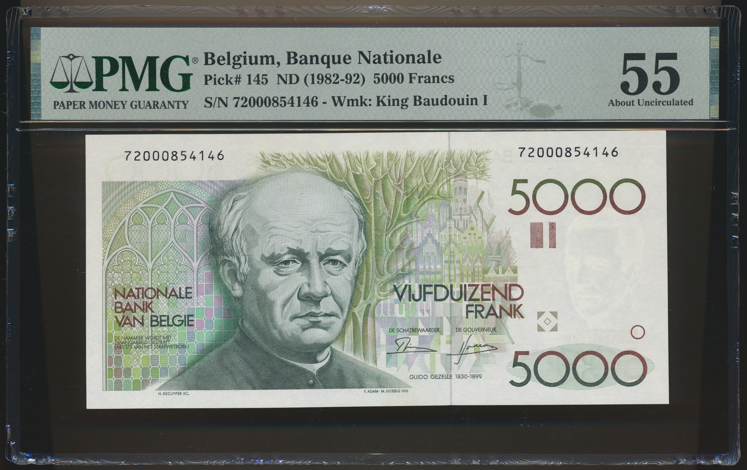 Belgium 5000 Francs ND (1982) Pick 145a PMG 55