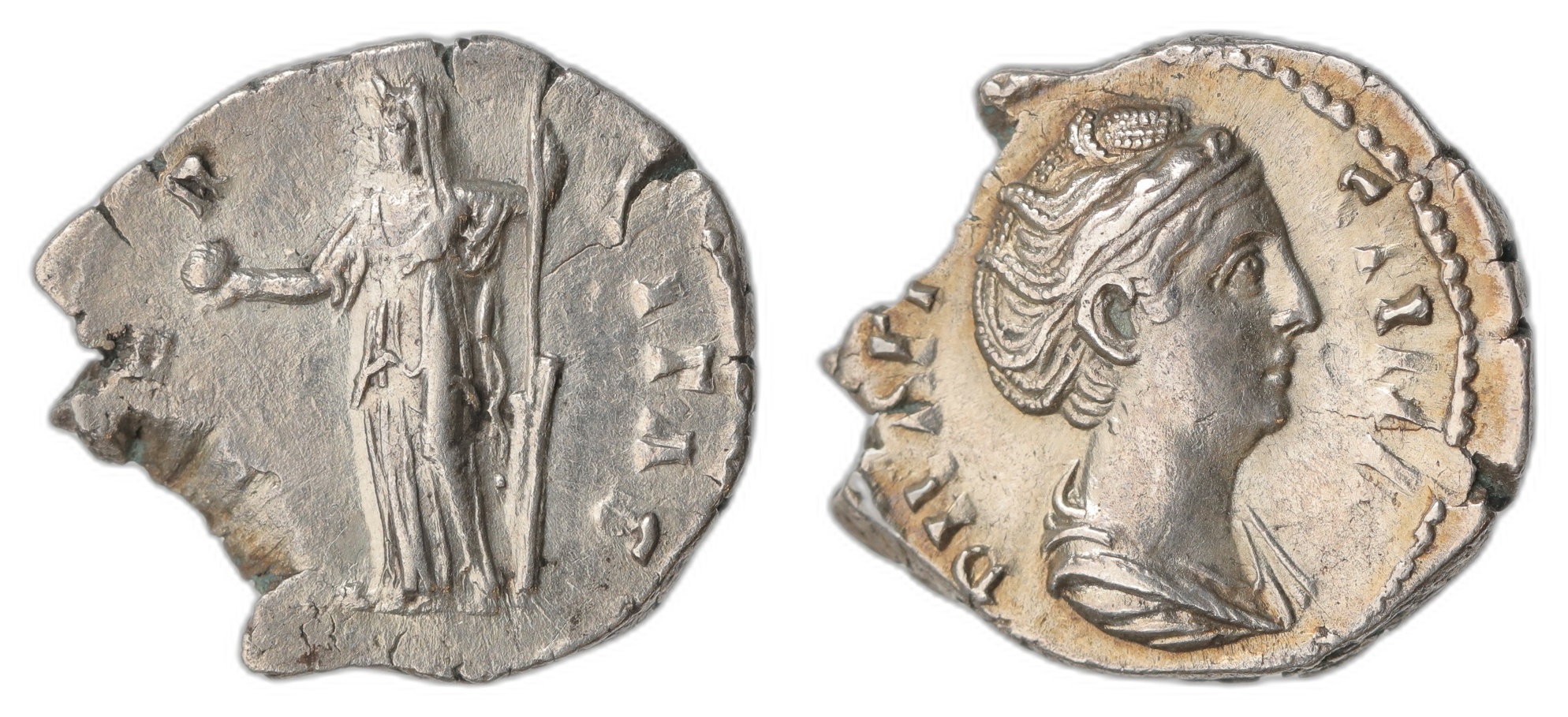 Diva Faustina AR Denar 161-176 Kv: XF, edge damage