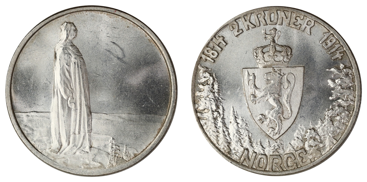 Norge 2 Kroner 1914  Kv: 0/01
