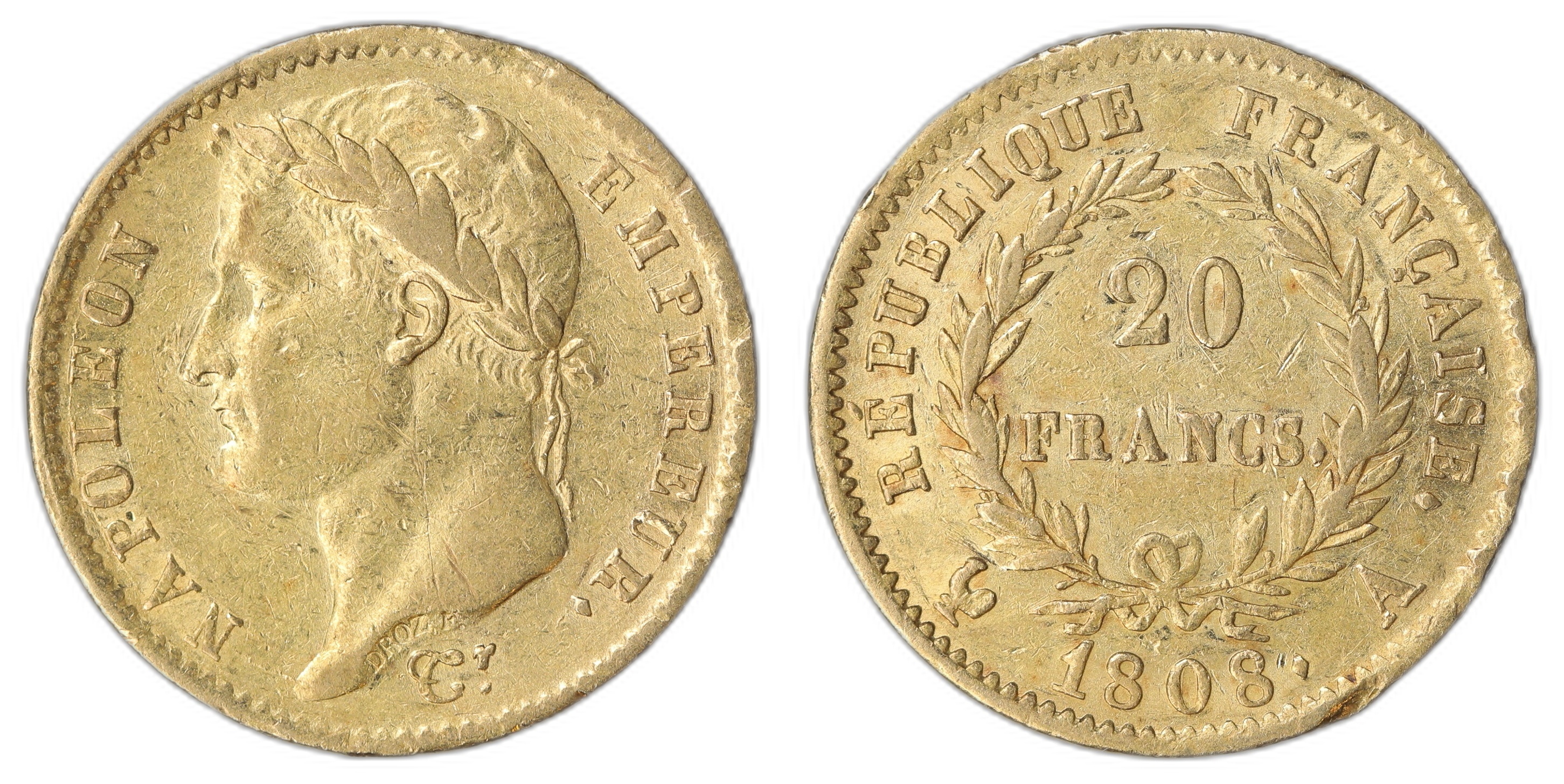 France 20 Francs 1808-A 5.805 gr fine Kv: XF