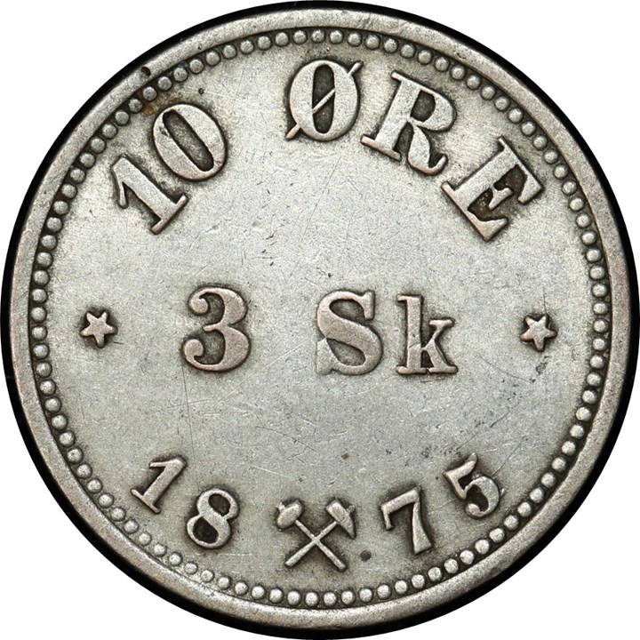 10 Øre / 3 Sk. 1875 Kv 1+