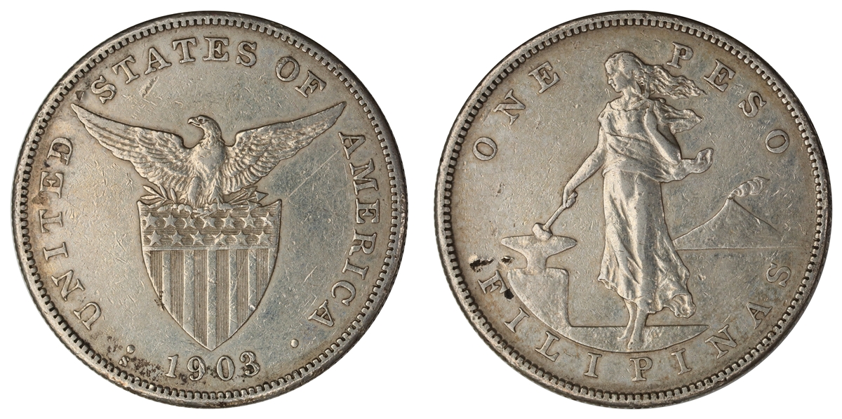 Philippines Peso 1903-S Kv: XF, Cleaned