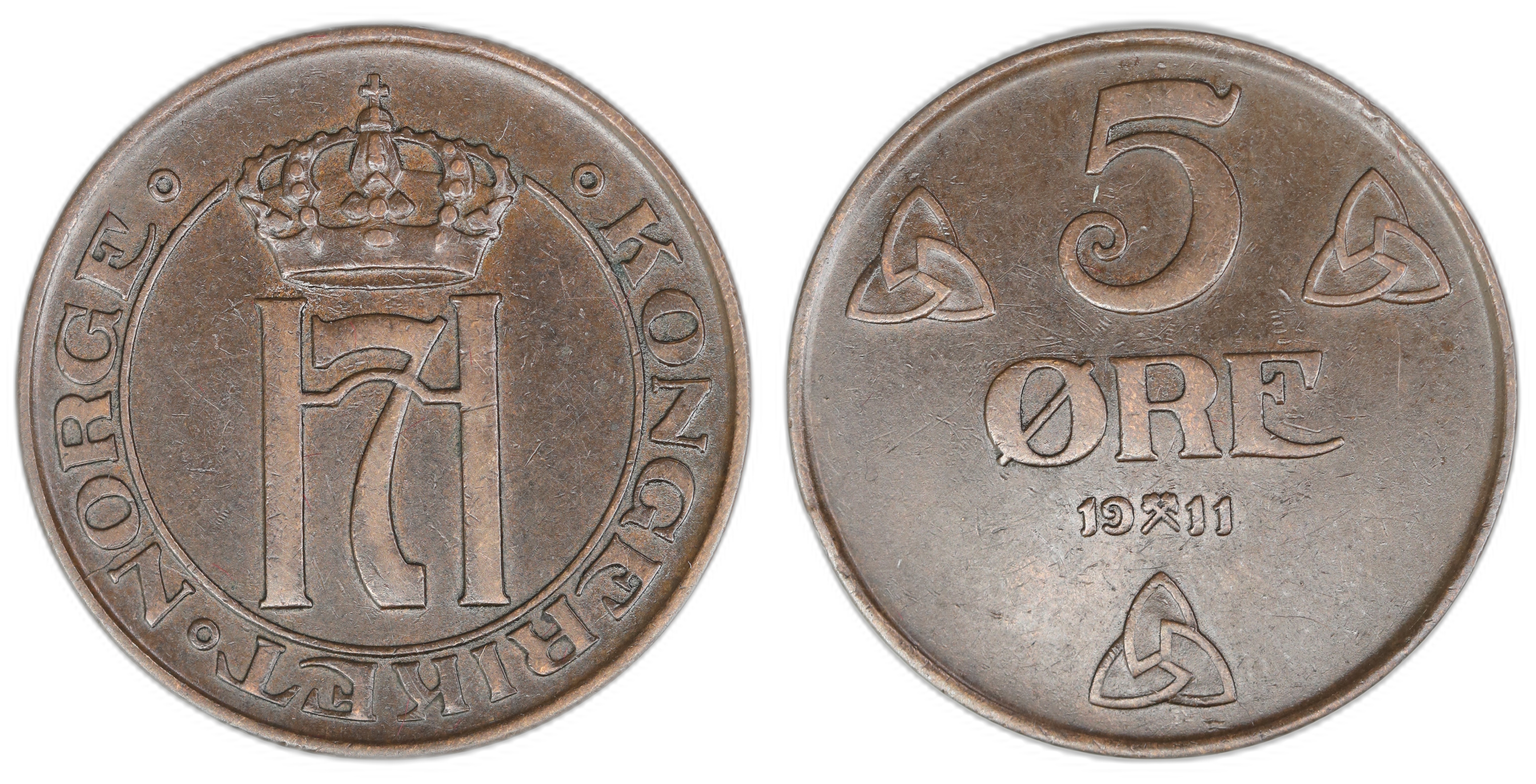 Norge 5 Øre 1911  Kv: 1+