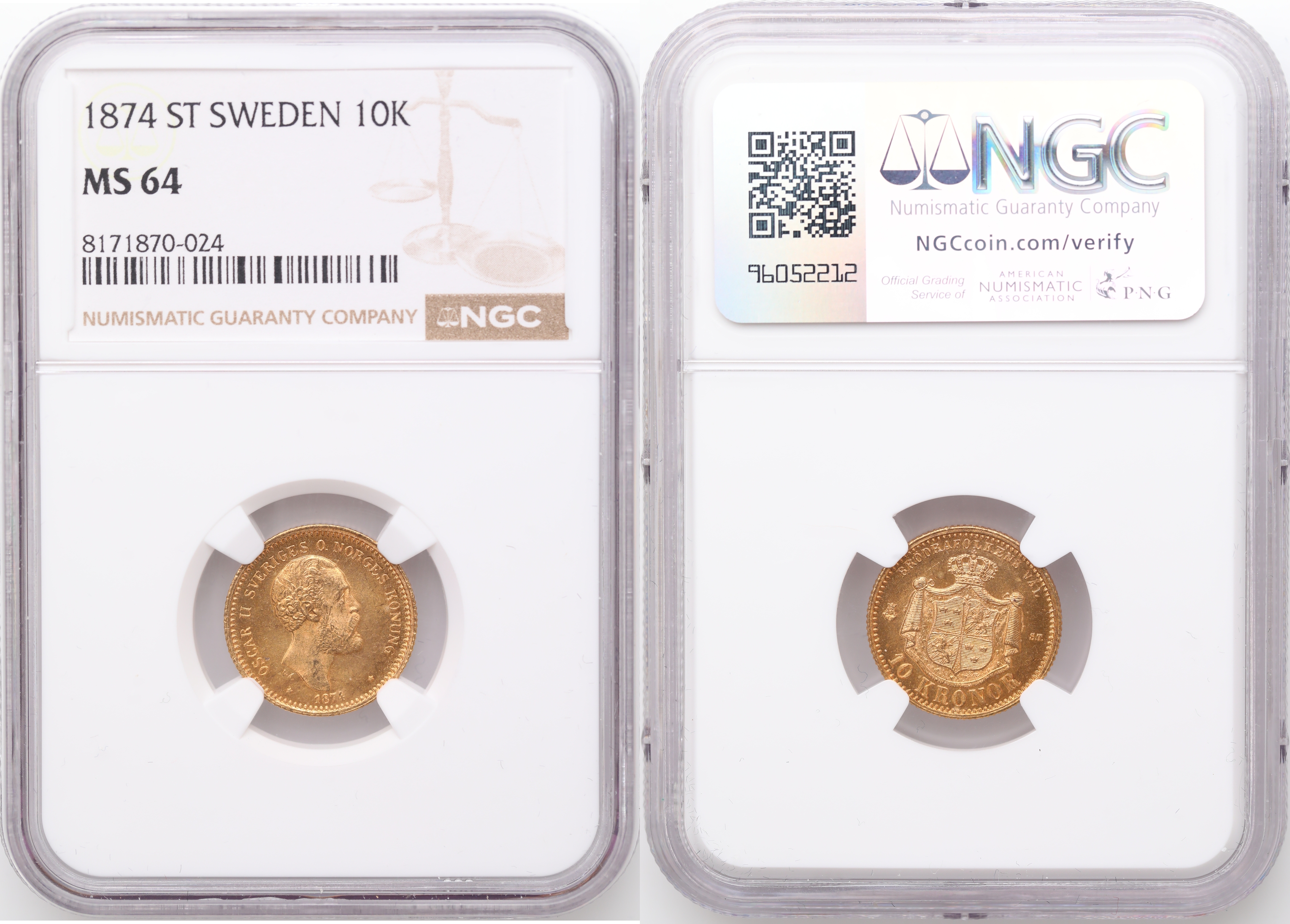 Sverige 10 Kronor 1874  Kv: NGC MS64