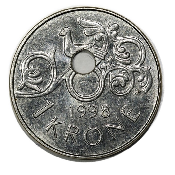 1 Krone 1998 Skjevt Hull