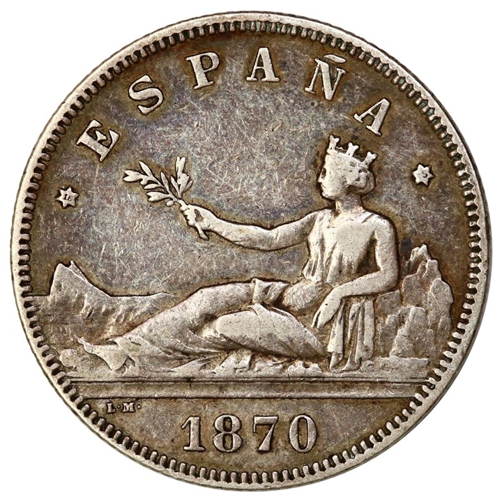 Spania 2 Pesetas 1870 (75) Kv 1+