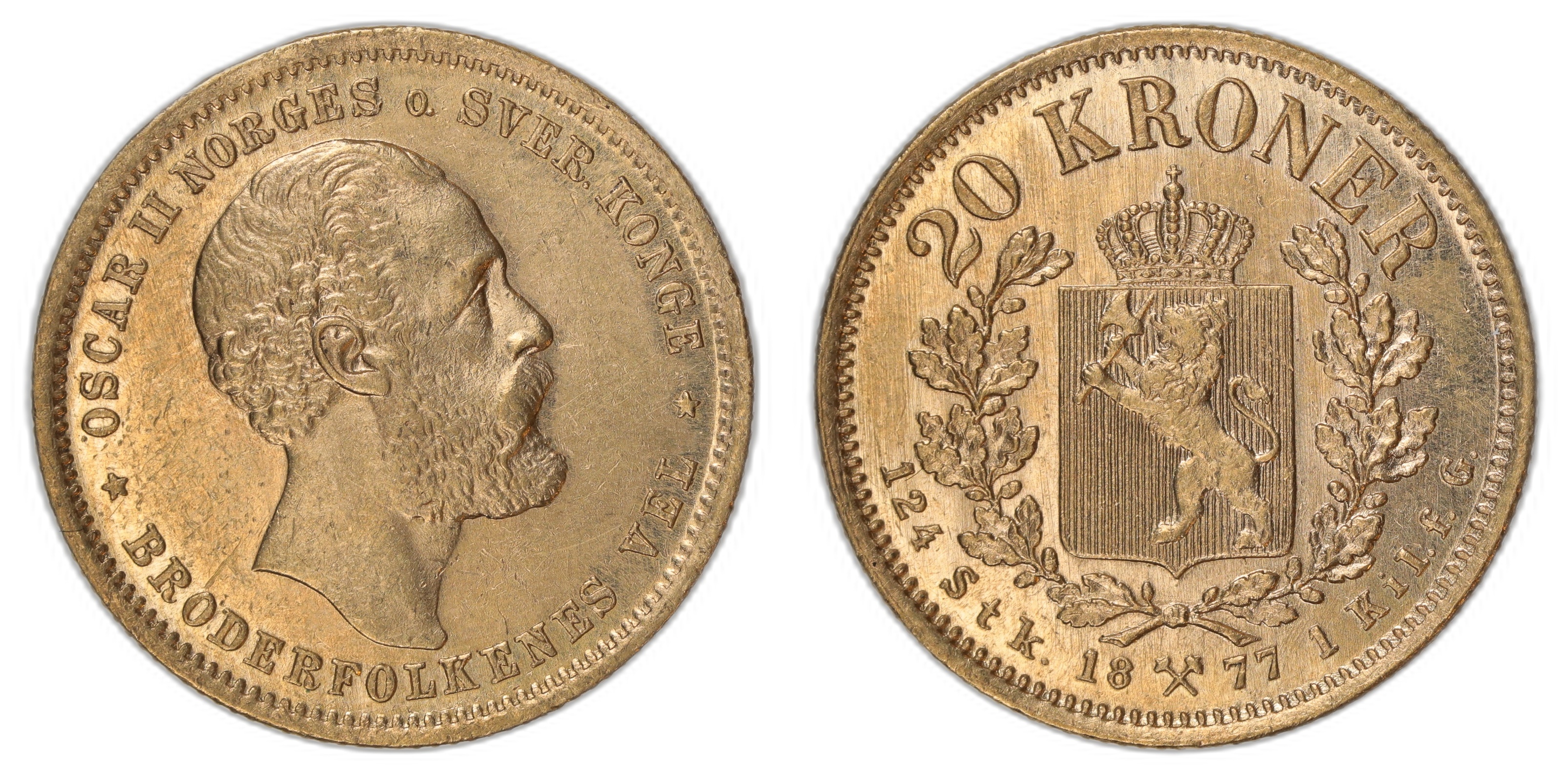 Norge 20 Kroner 1877 Kv: 01