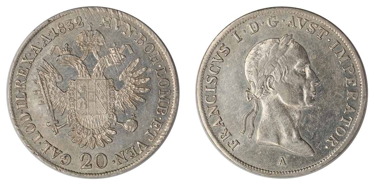 Austria 20 Kreuzer 1832-A  Kv: AU, cleaned