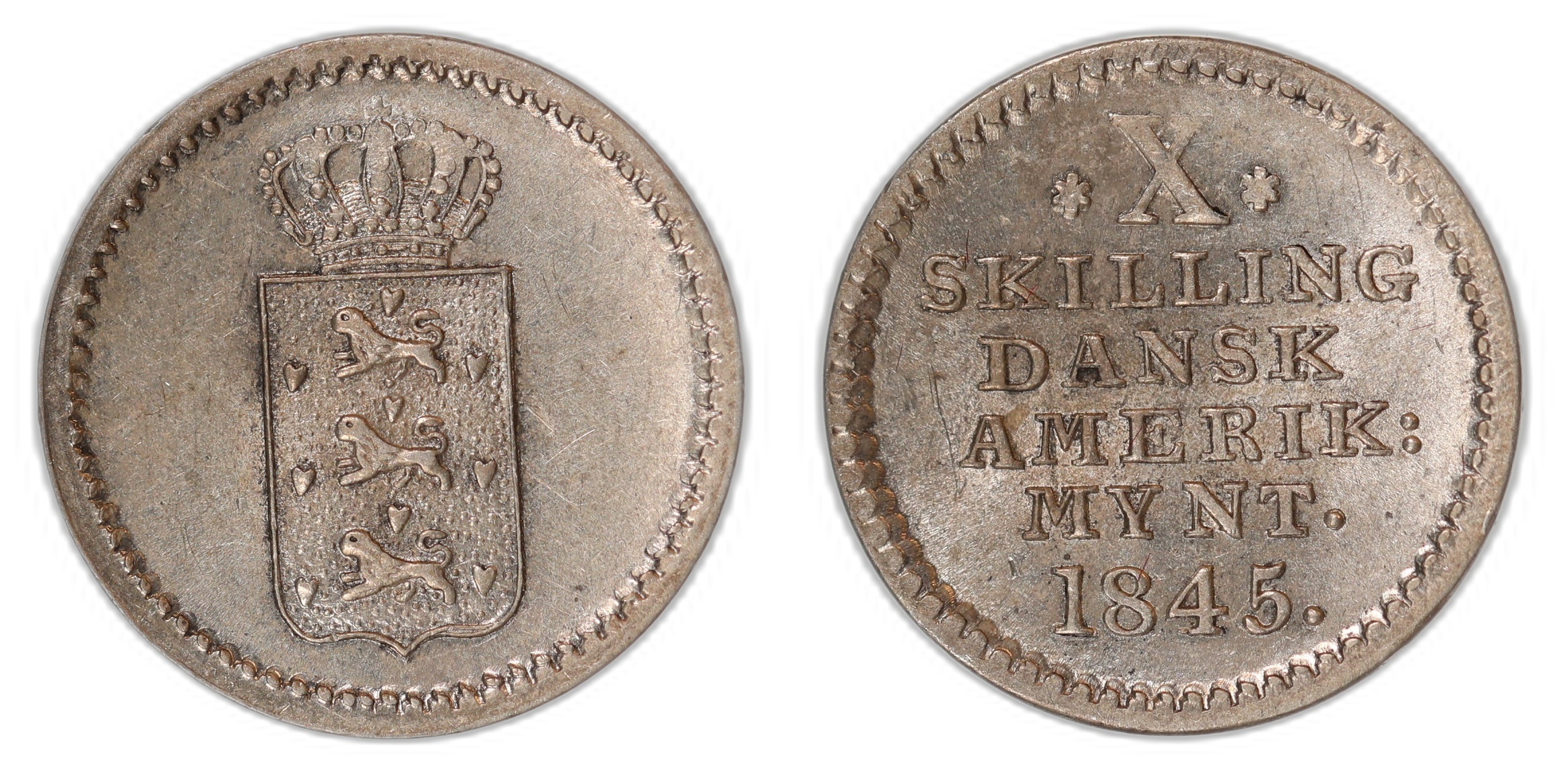 Danish West Indies X Skilling 1845 Kv: UNC