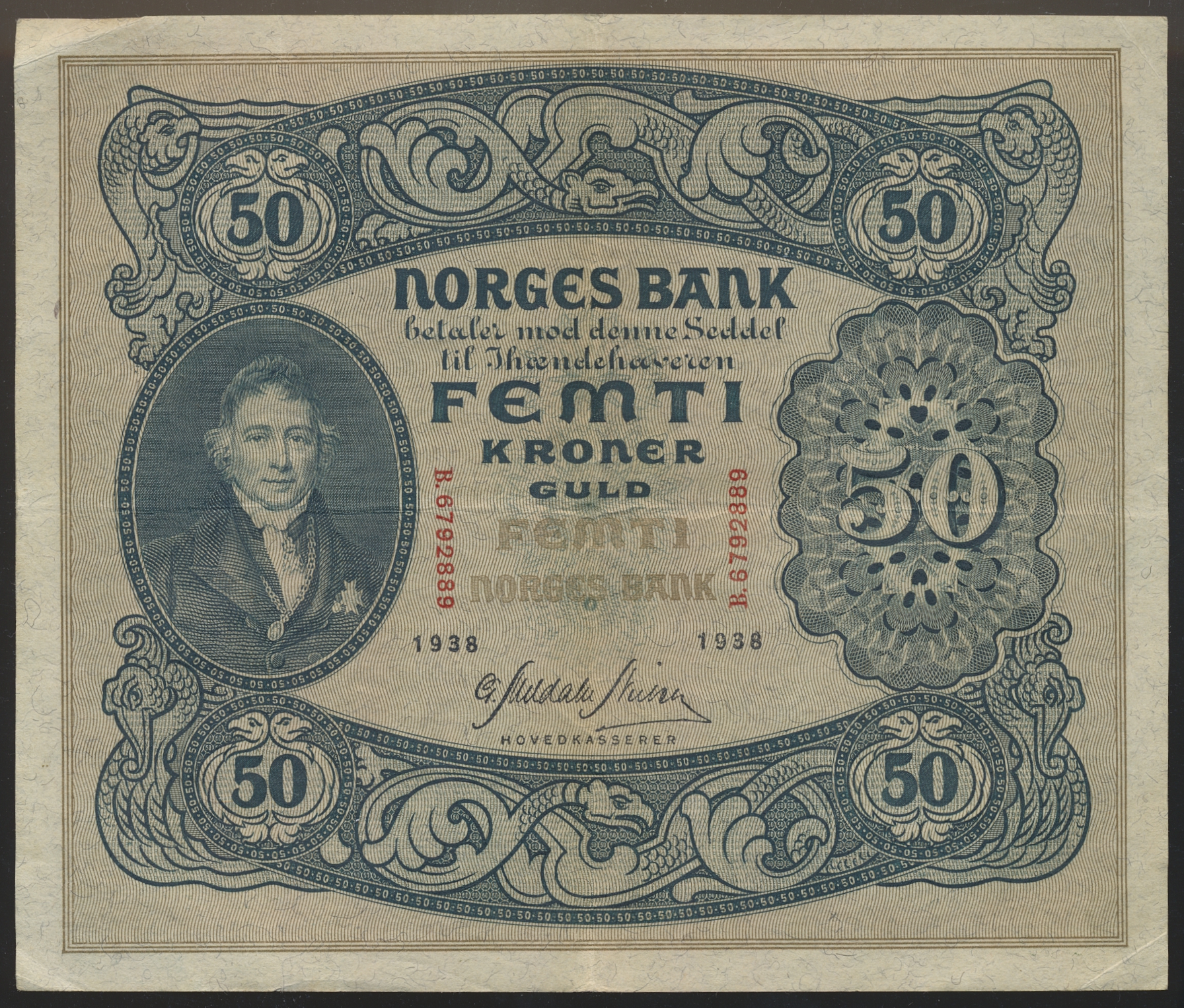 Norge 50 Kroner 1938 B  Kv: 1/1+