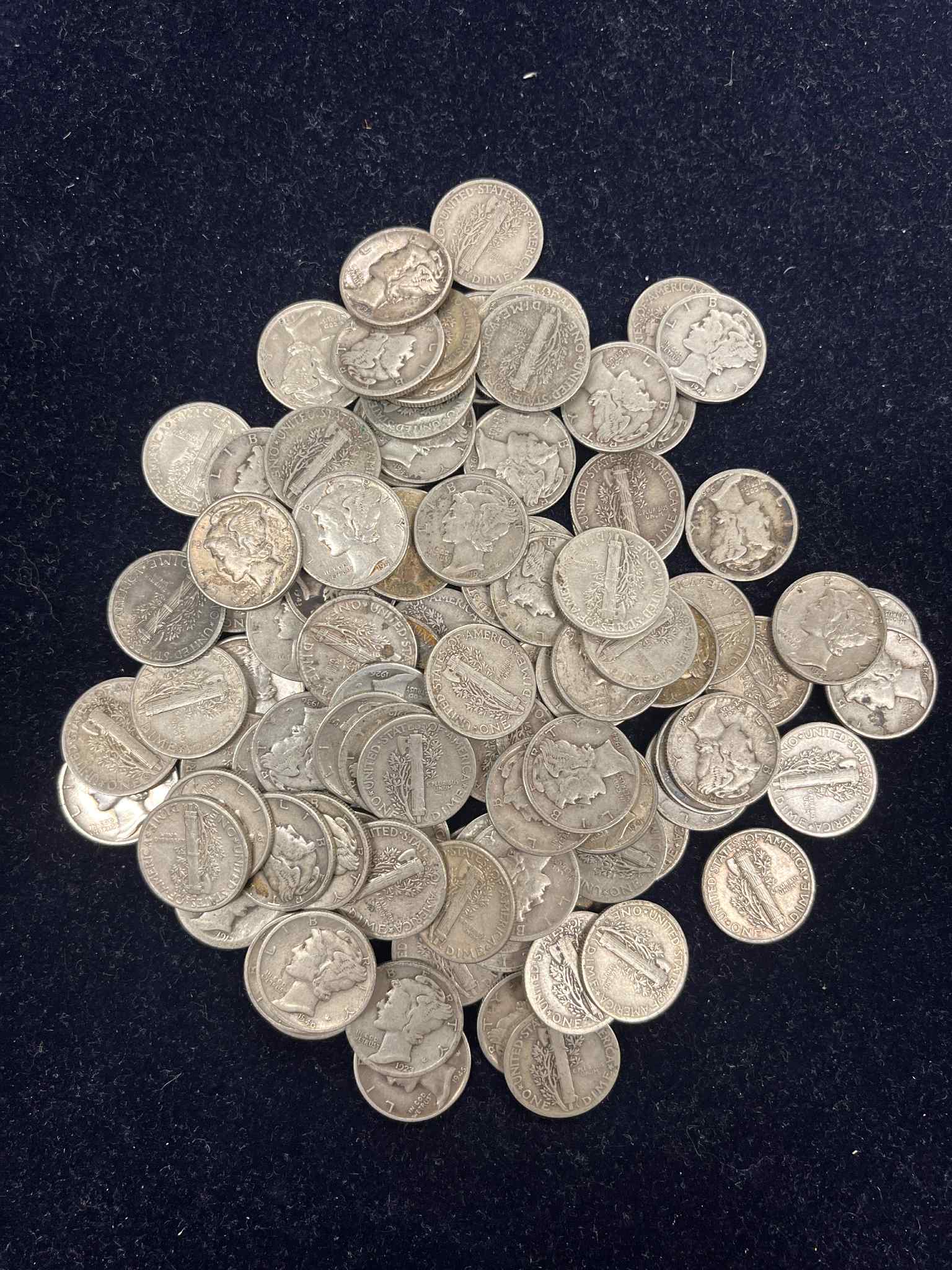 USA 100 Stk. Mercury Dimes - 225 Gram Rent Sølv