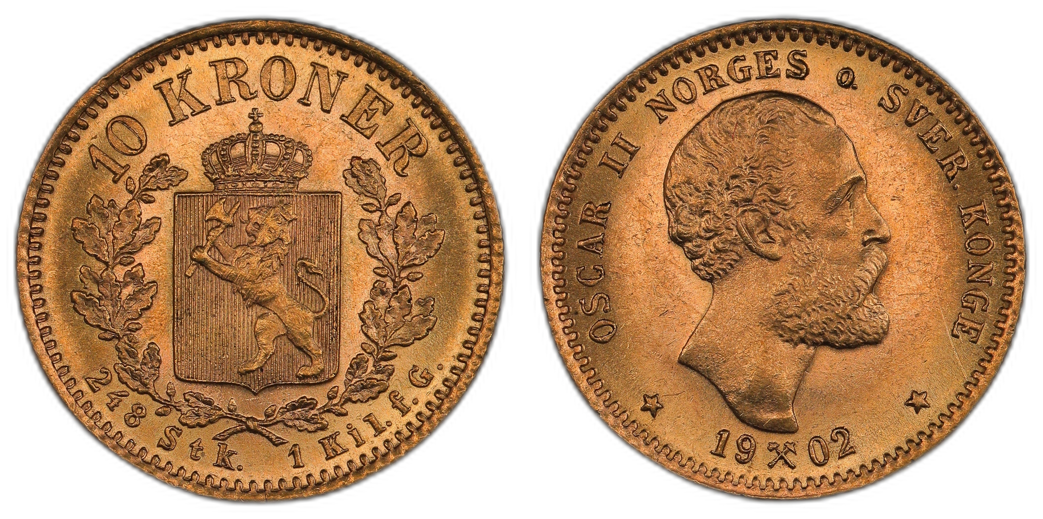 Norge 10 Kroner 1902 Kv: 0/01