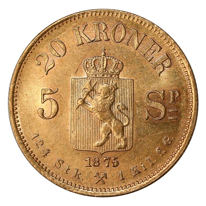20 Kroner / 5 Sp. 1875 Kv 01