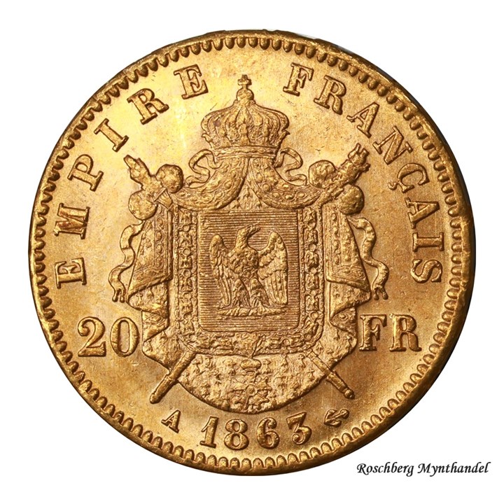 Frankrike 20 Francs 1863 A Kv 01