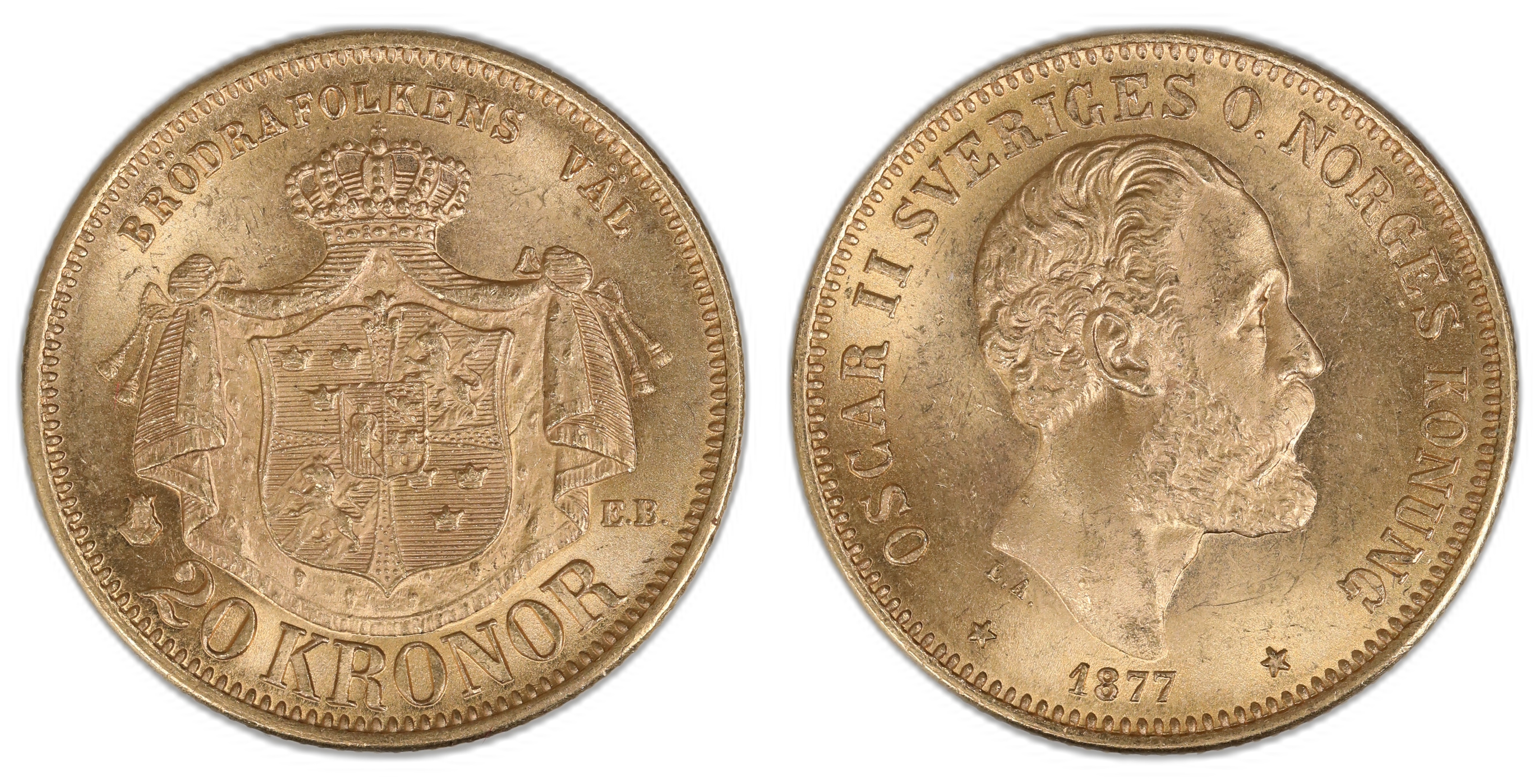 Sverige 20 Kronor 1877  Kv: 0/01