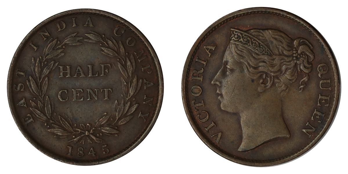 Straits Settlements 1/2 Cent 1845  Kv: AU
