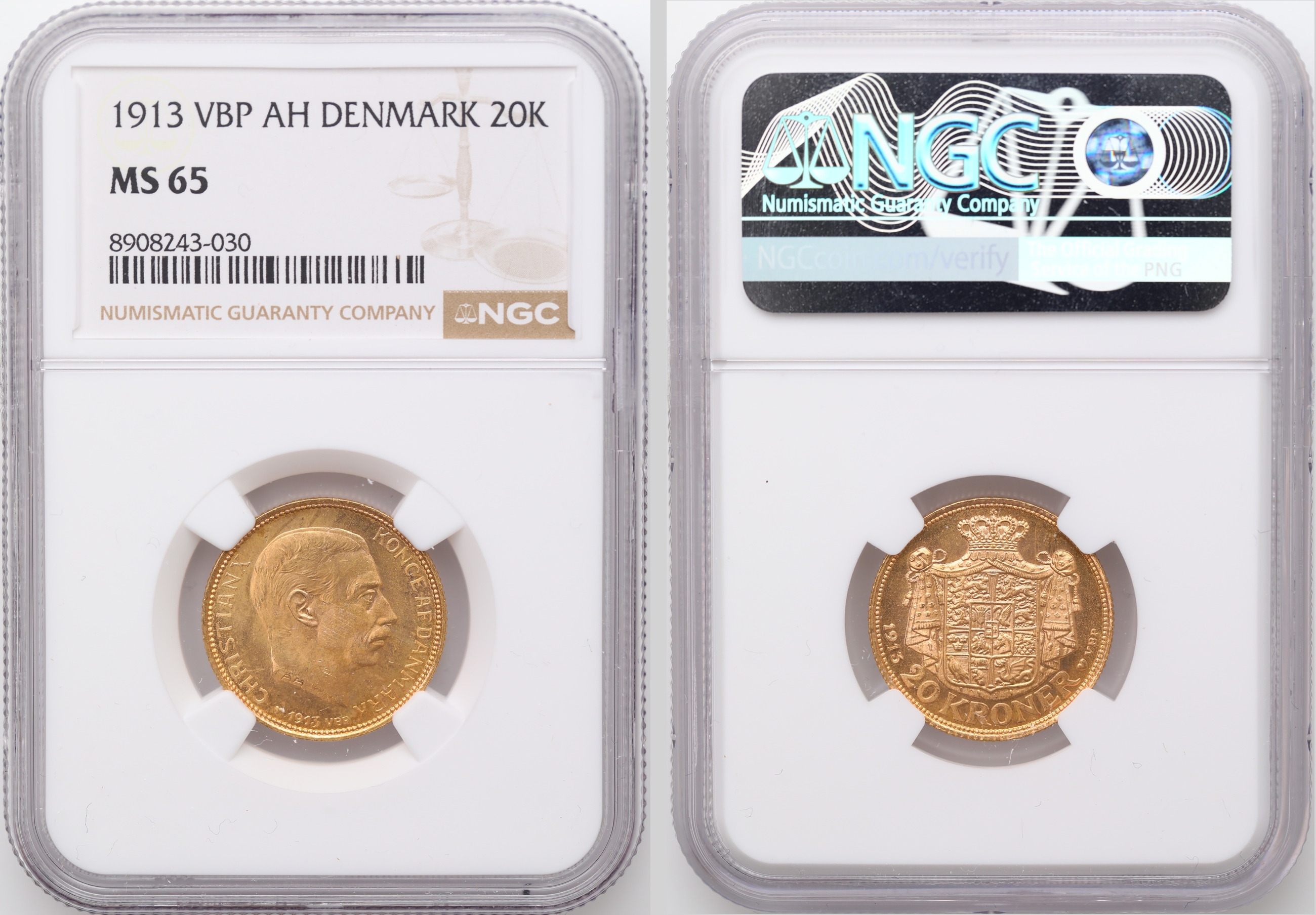 Danmark 20 Kroner 1913  Kv: NGC MS65