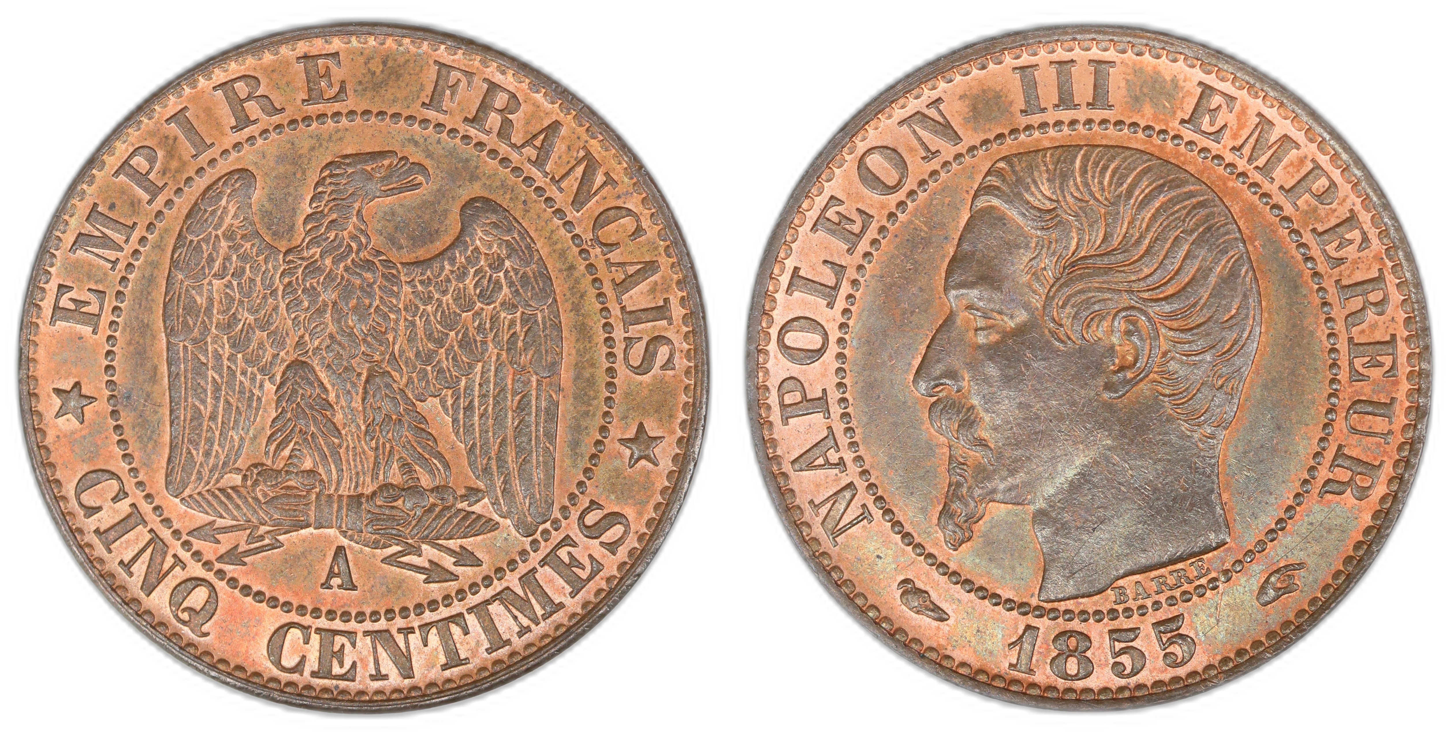 France 5 Centimes 1855-A  Kv: UNC