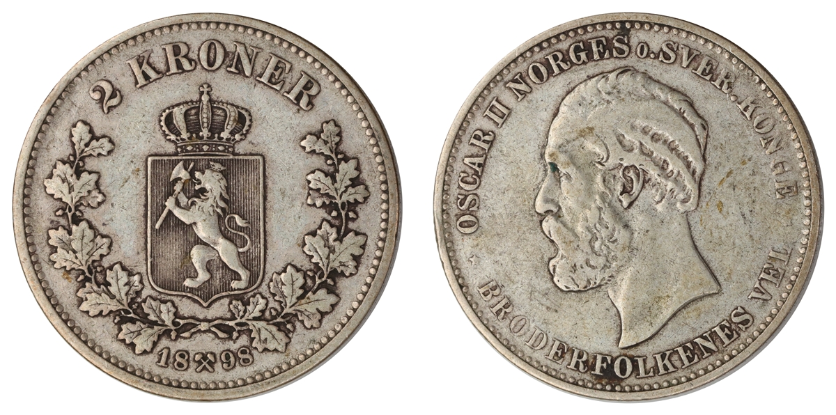 Norge 2 Kroner 1898  Kv: 1