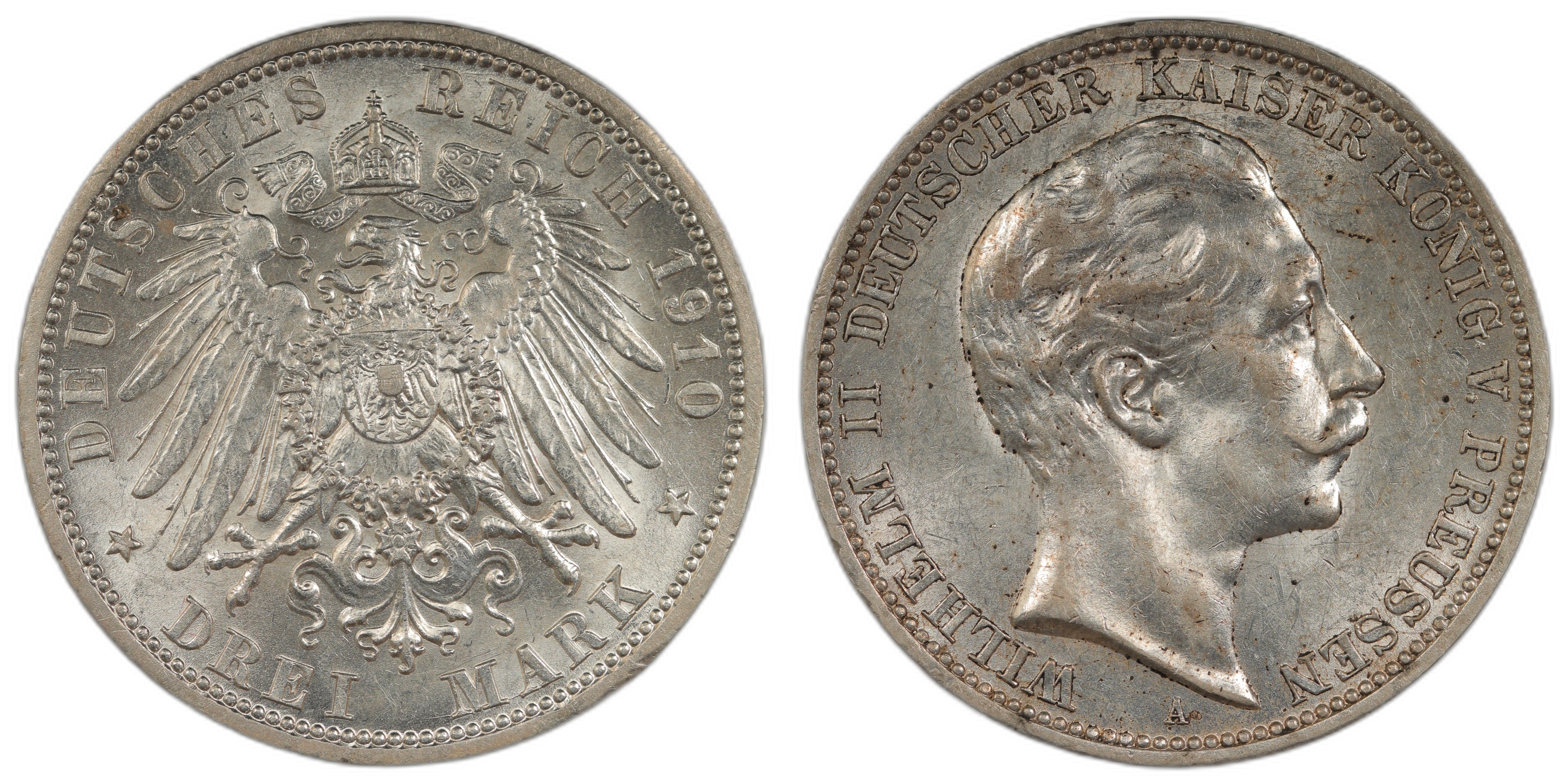 Prussia 3 Mark 1910-A Kv AU