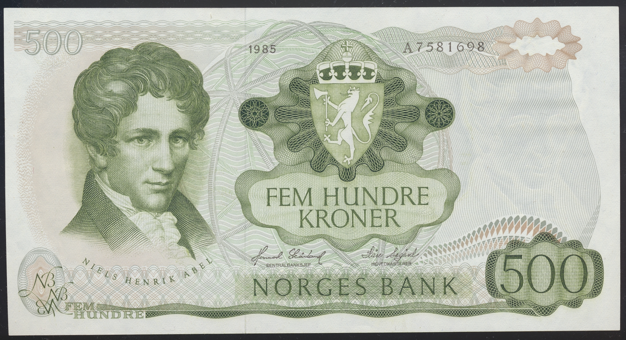 AUG26-2860 Norge 500 Kroner 1985 A  Kv: 1+/01