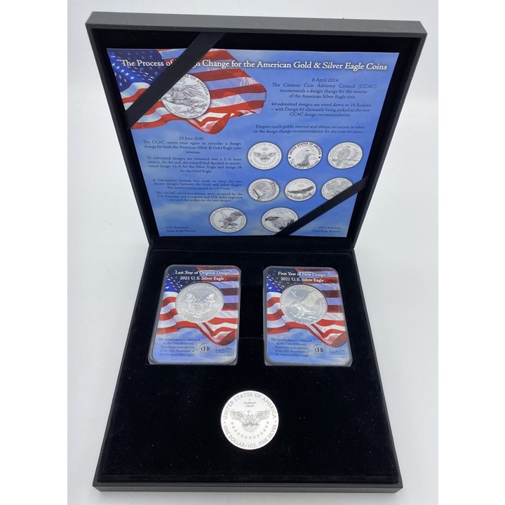 USA 35th Anniversary Premium Edition Silver Eagle 2021 gammel type og 2021 ny type UNC