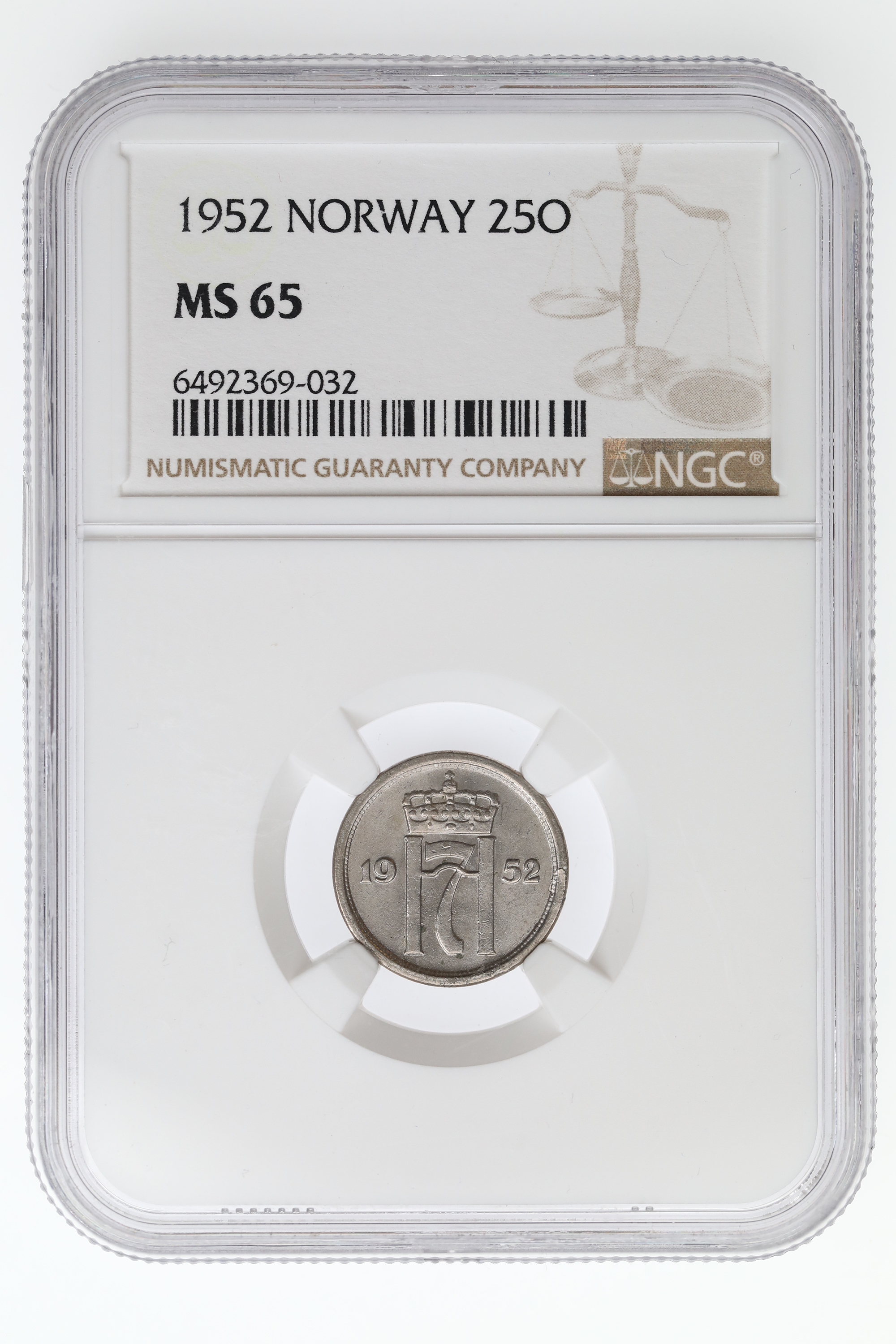 Norge 25 Øre 1952 Kv: NGC MS65
