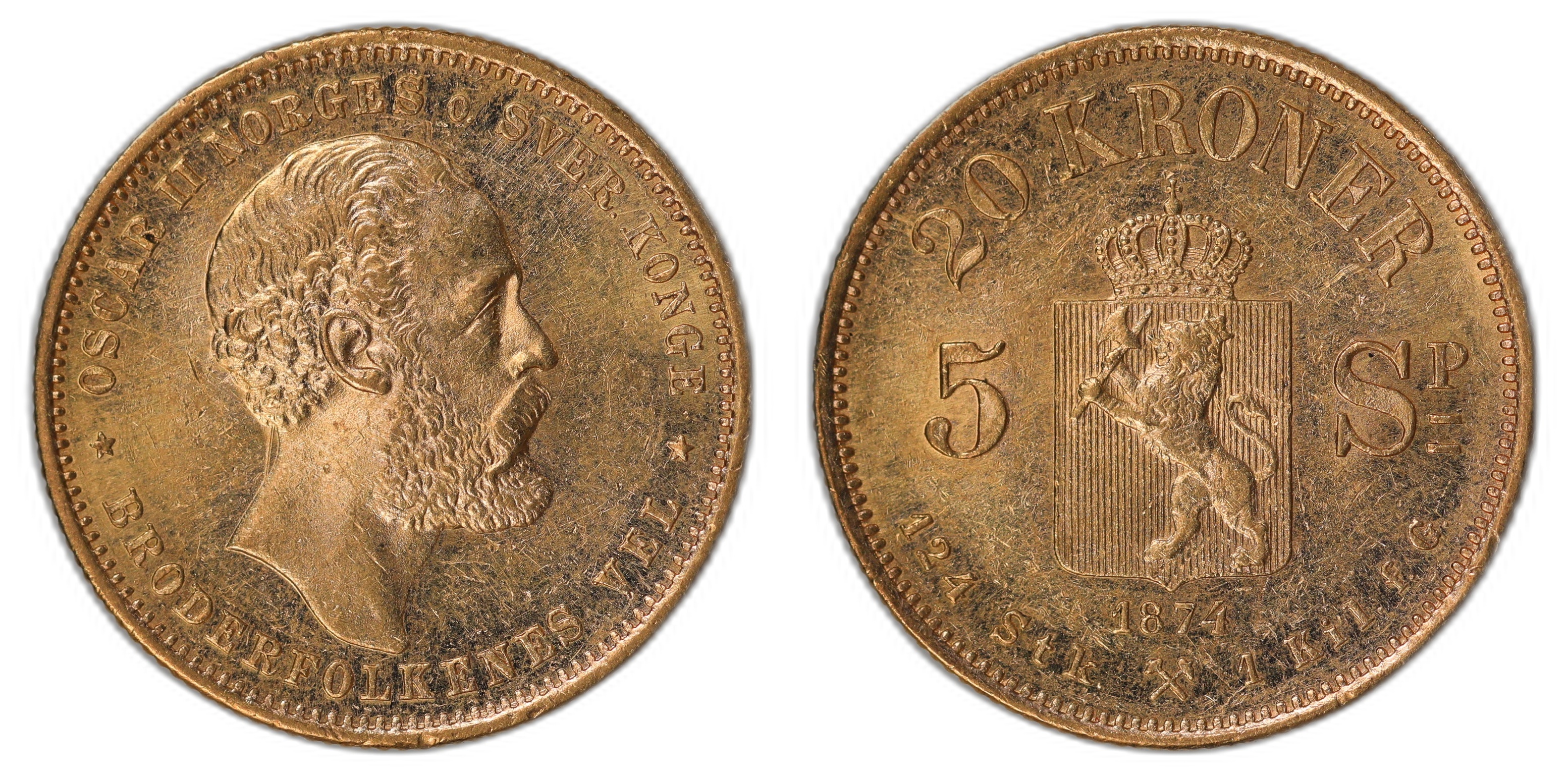 Norge 20 Kroner 1874 Kv: 01