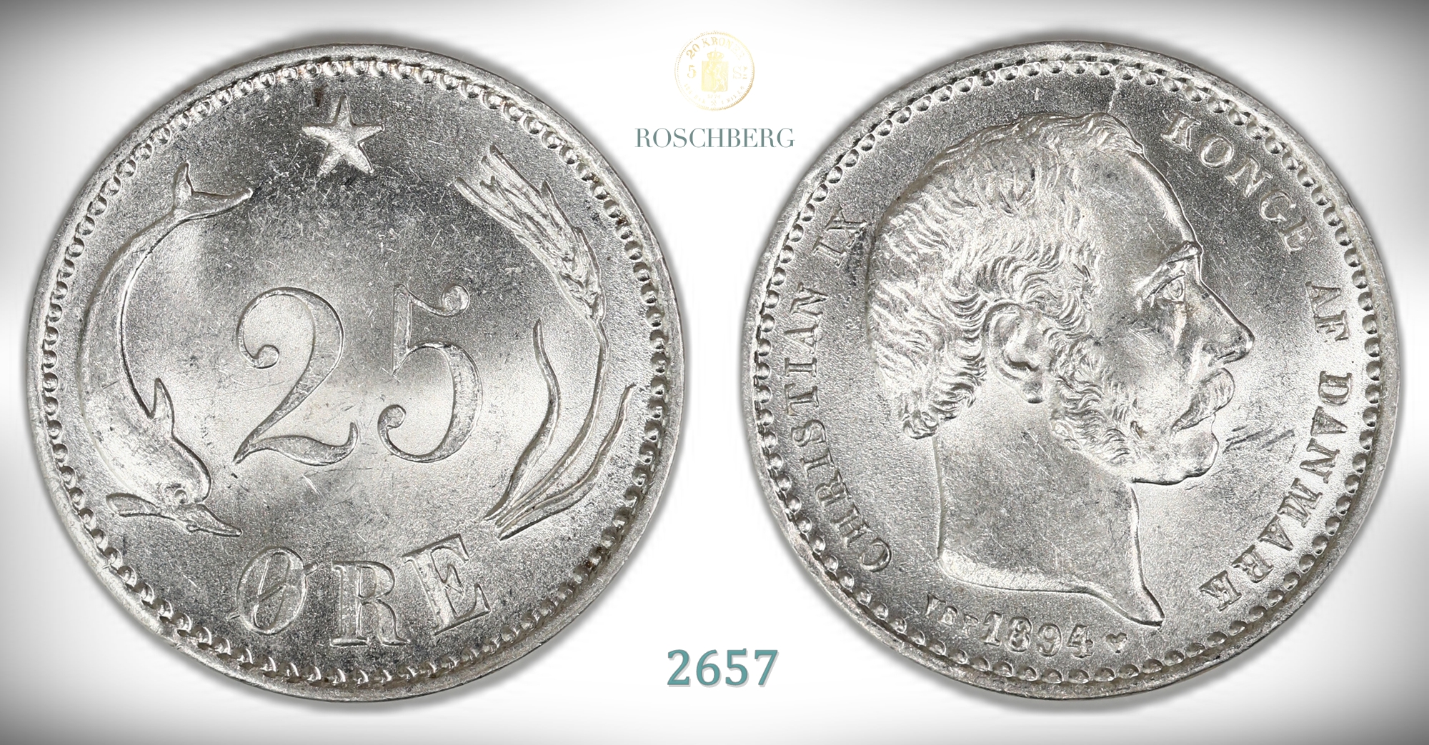 AUG26-2657 Danmark 25 øre 1894  Kv: 0 Kr: 1200,-