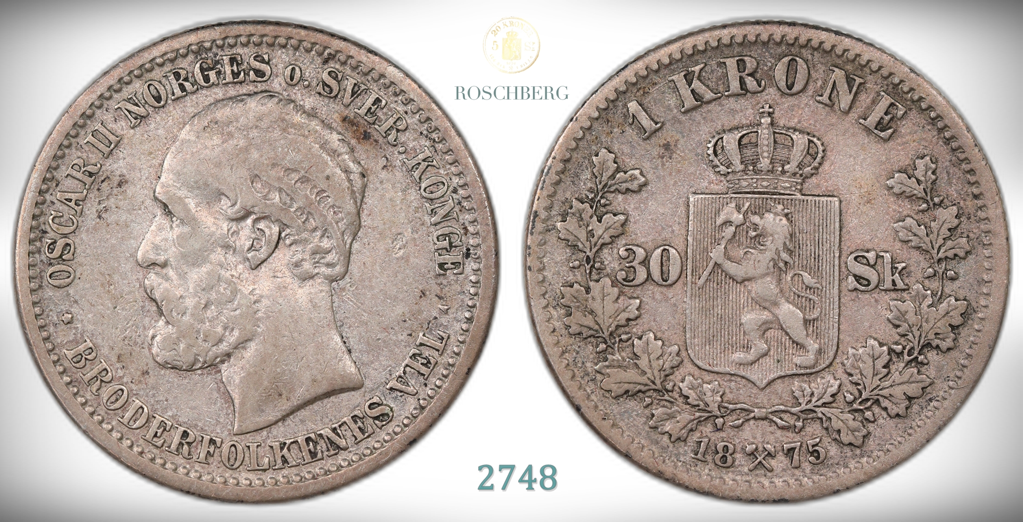 Norge 1 Krone/30 Skilling 1875  Kv: 1/1+