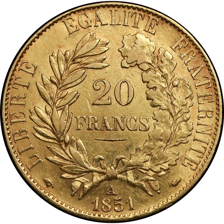 Frankrike 20 Francs 1851 A Kv 1+