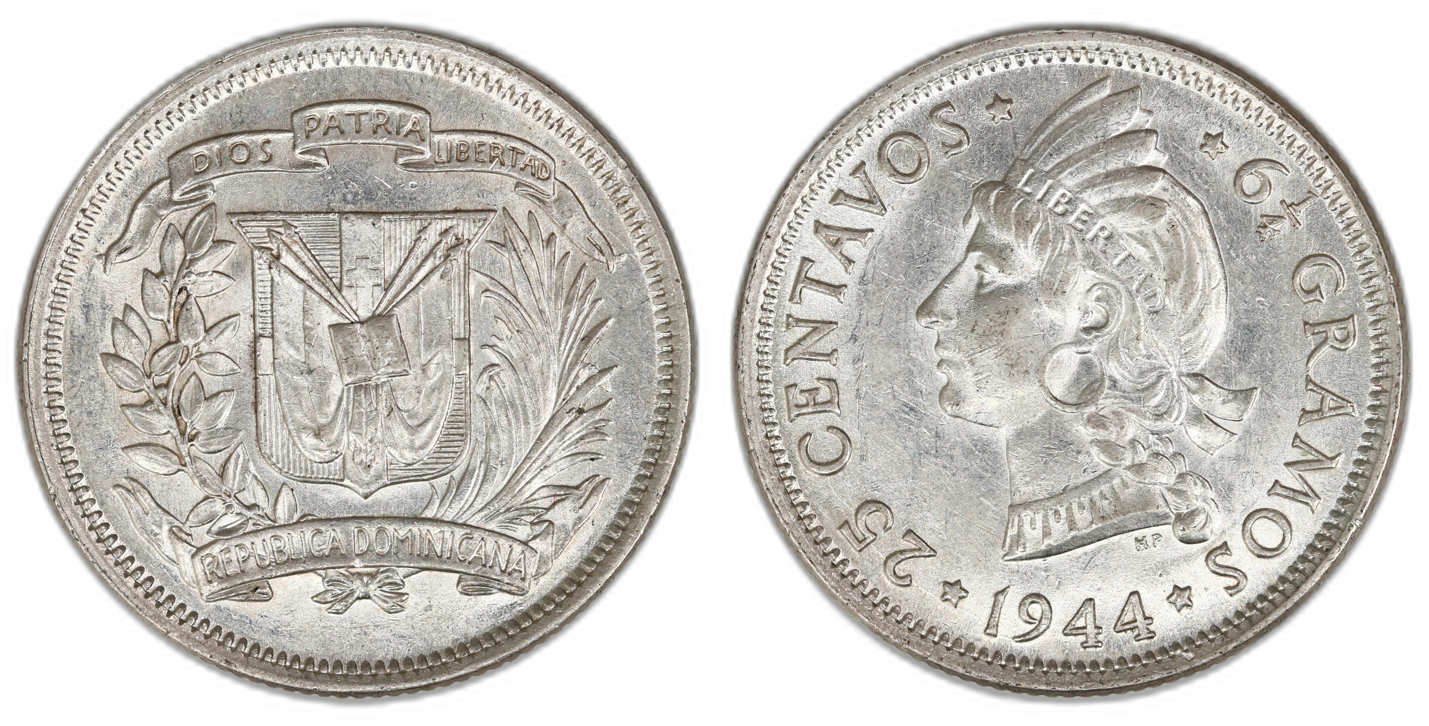 Dominican Republic 25 Centavos 1944  Kv: UNC