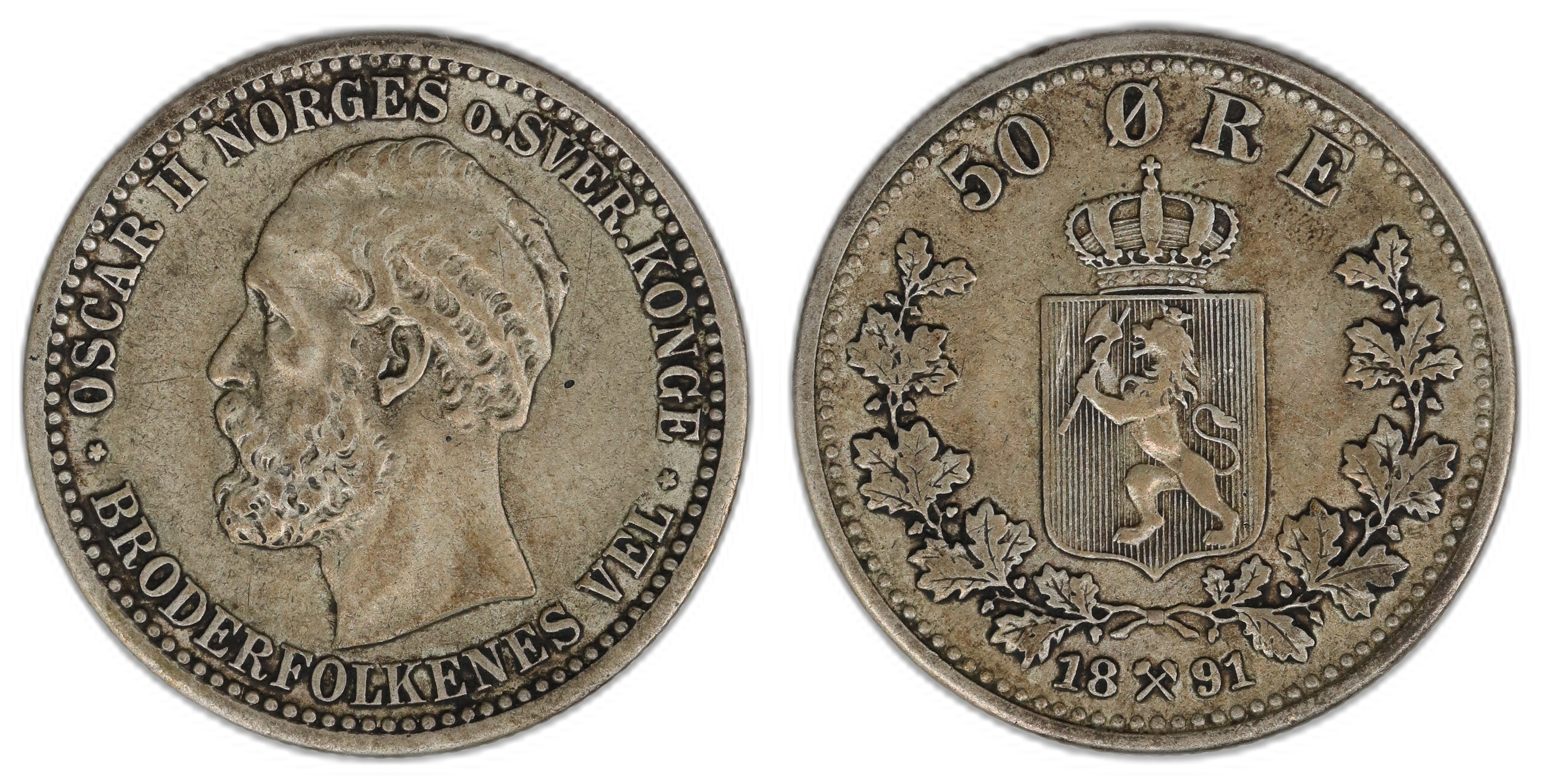 Norge 50 Øre 1891  Kv: 1+