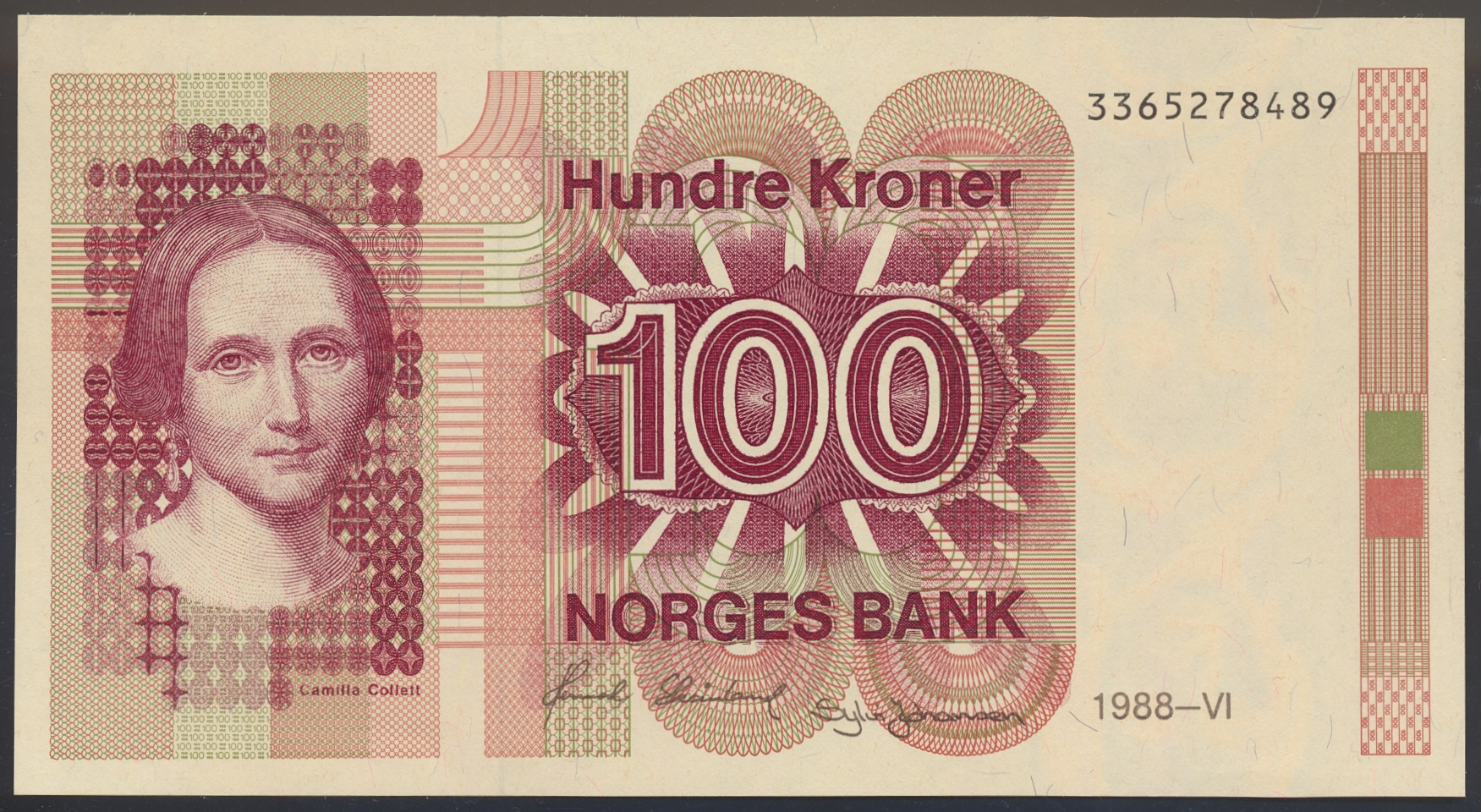 100 Kroner 1988 Vannmerke opp/ned Kv 0/01